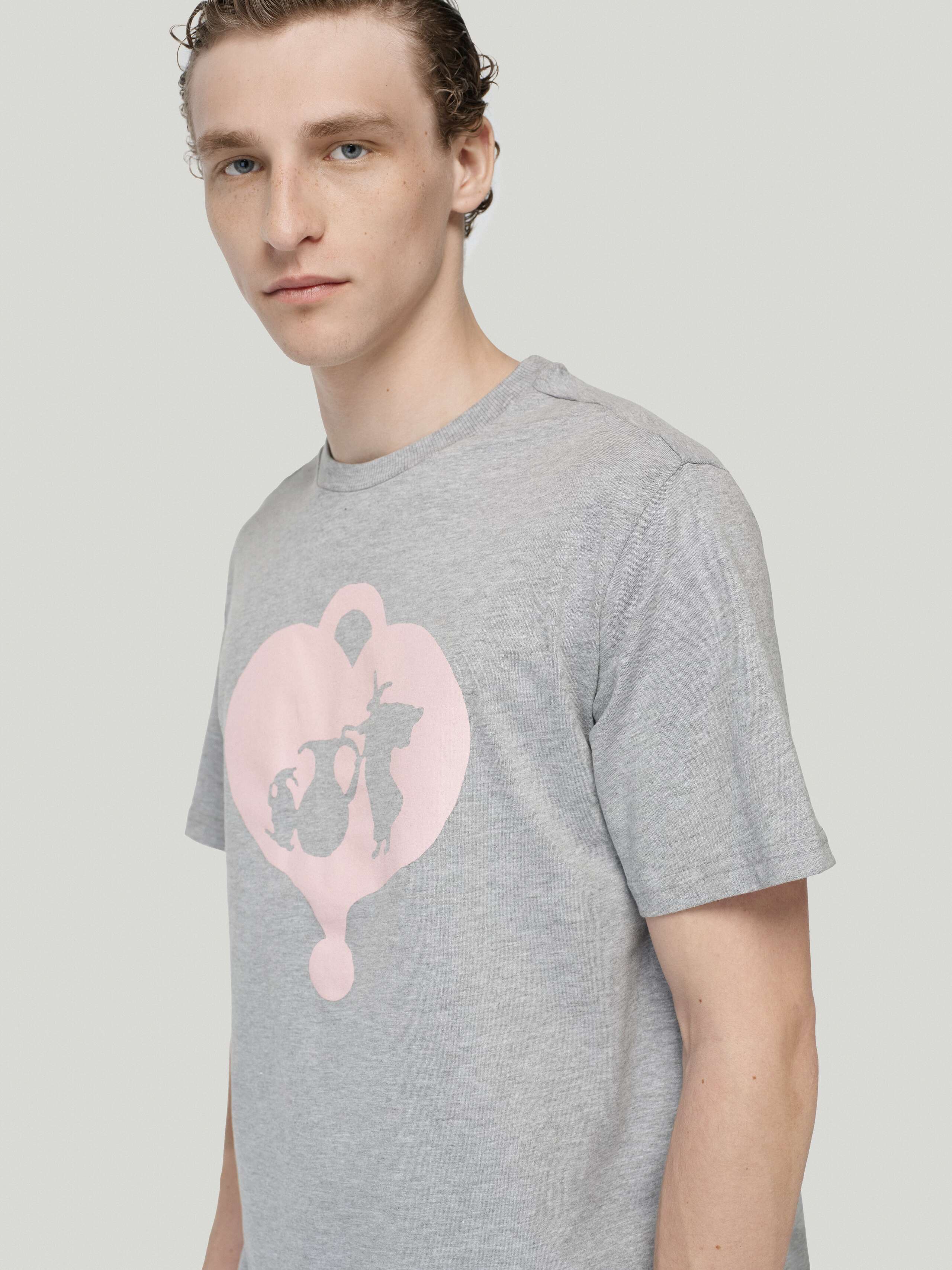 Product Shot of APOH TShirt in Grey with Pink Print 