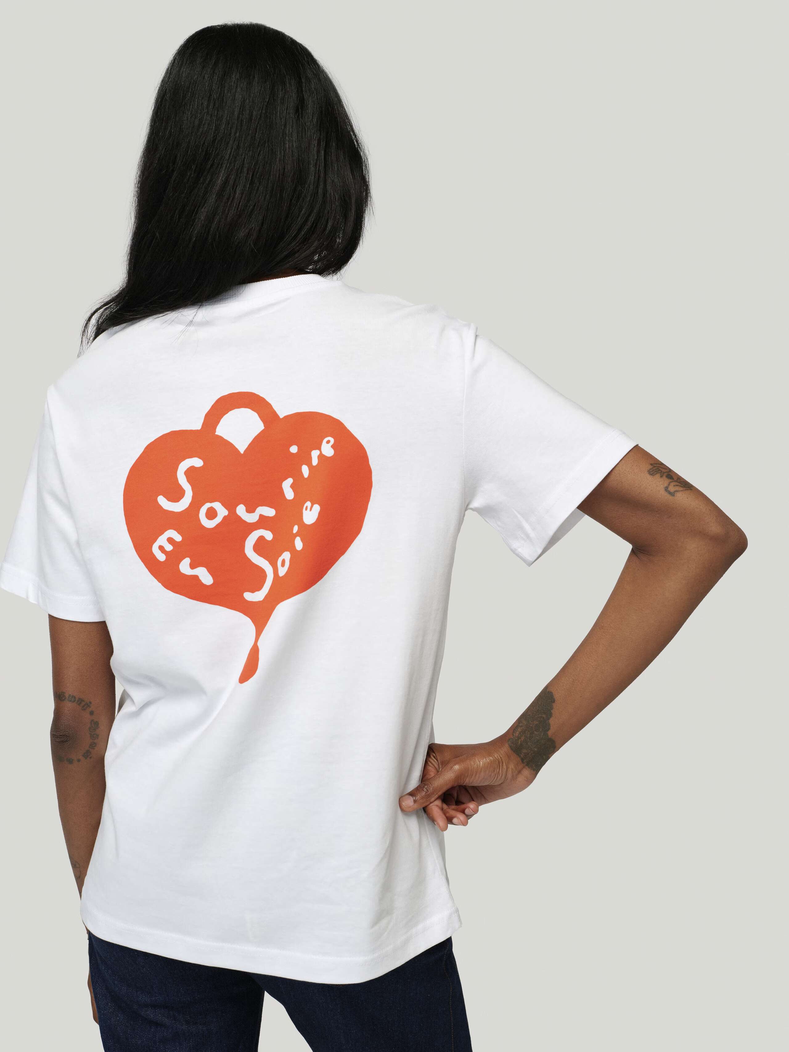 Back Shot of APOH TShirt in White with Red Print