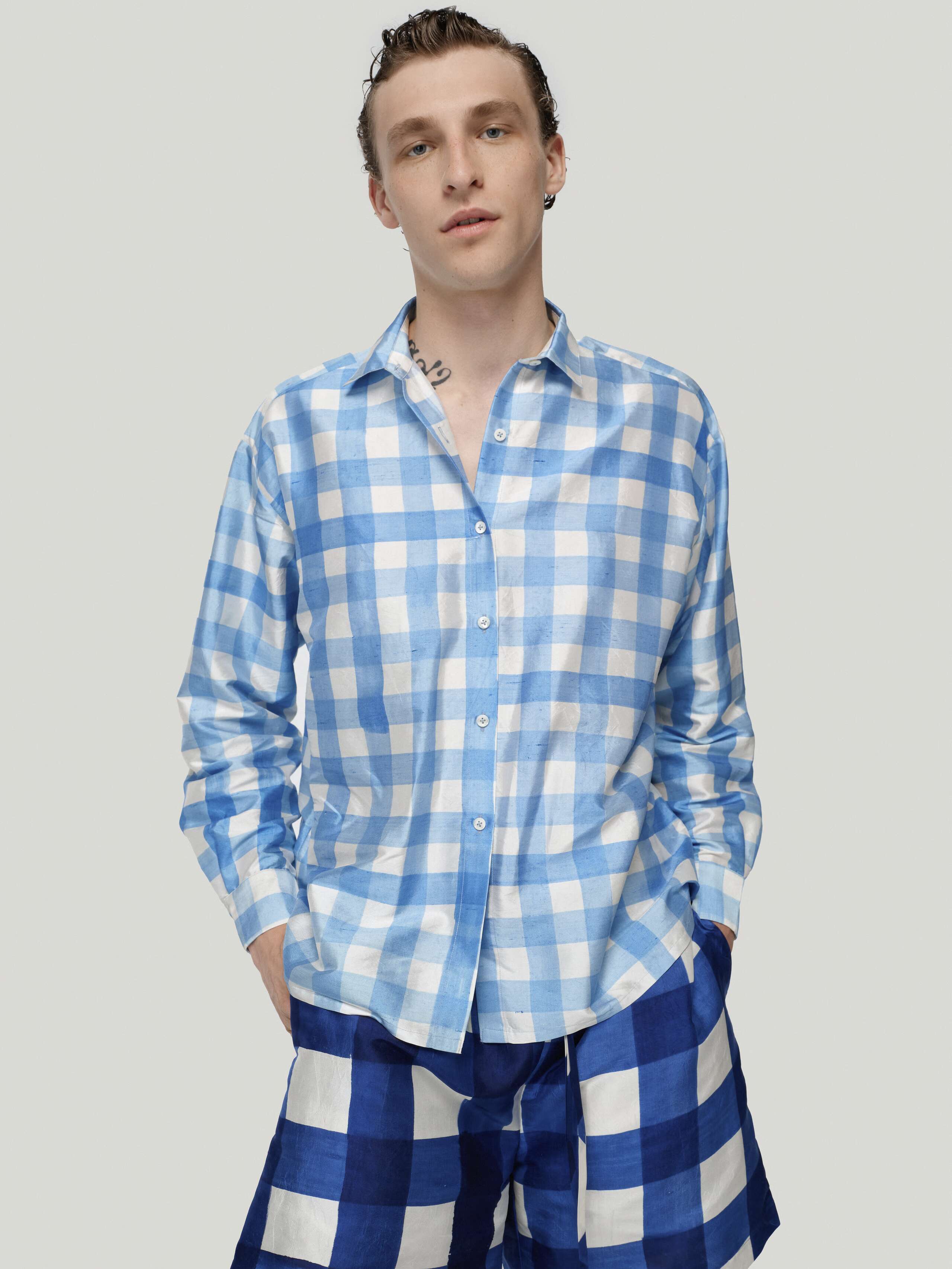 Product Shot of Francesca Blouse (Doupion) in Ocean Blue