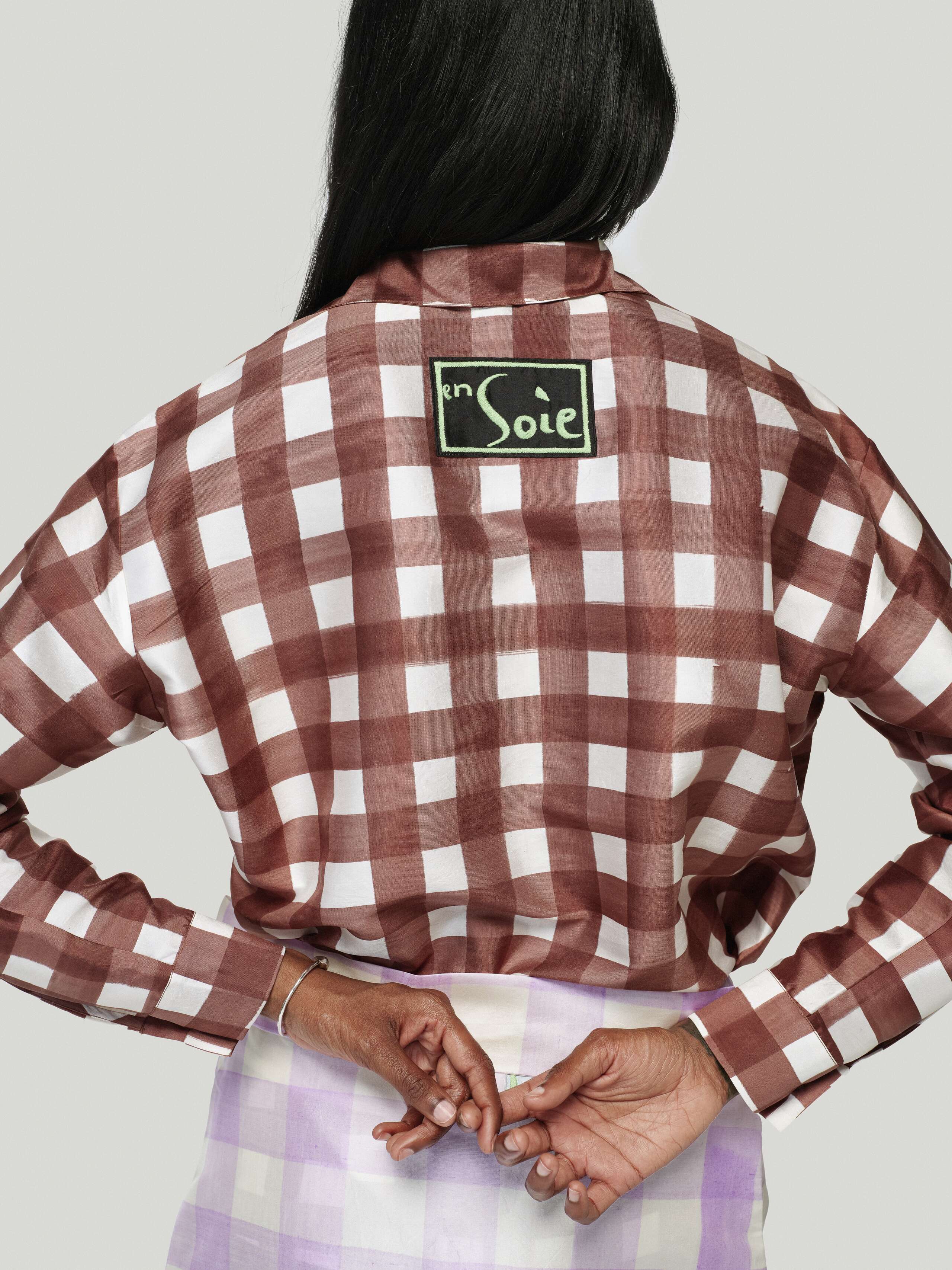Back Shot of Francesca Blouse (Doupion) in Palermo Brown