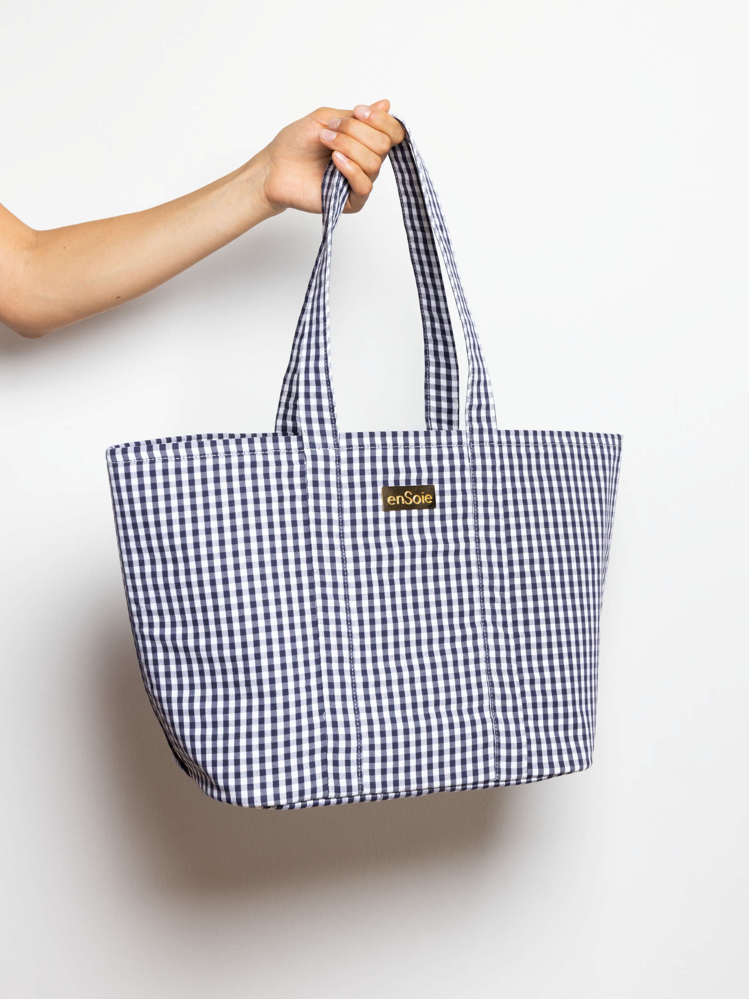 Product Shot of Academia Bag with hand in Zurich Navy