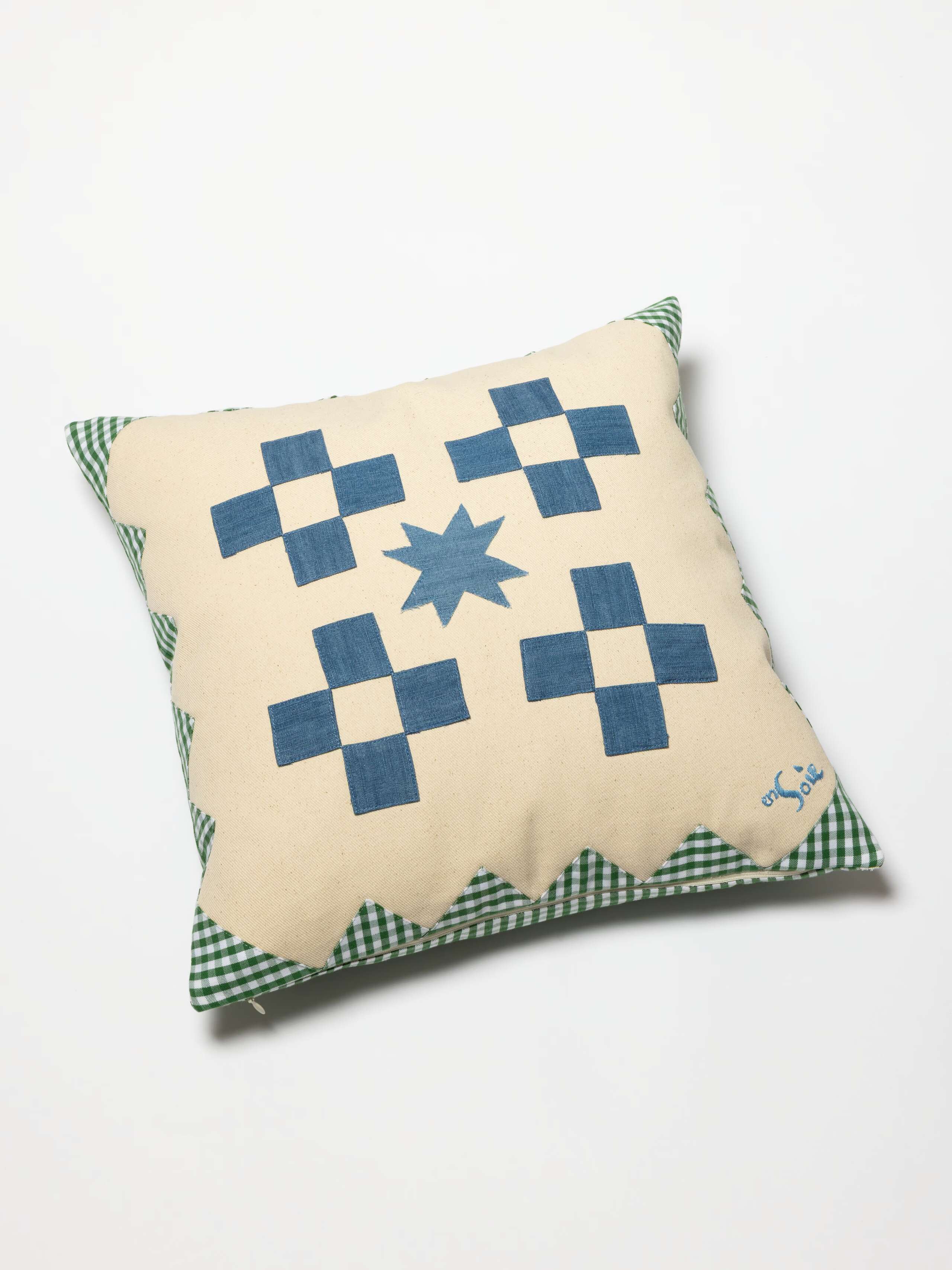 Product Shot of Mila Patchwork Pillow Cover in North Star Print 