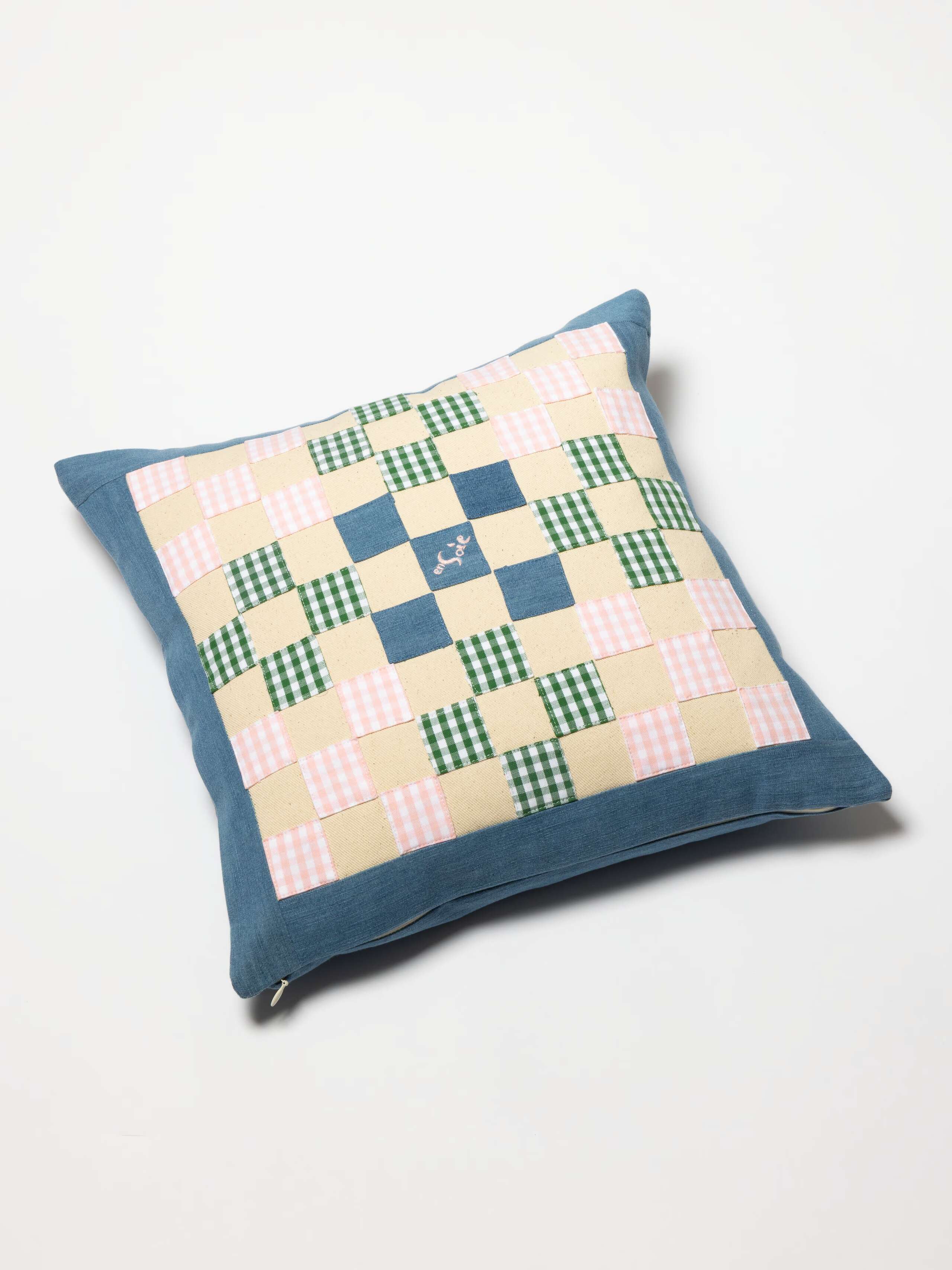 Product Shot of Mila Patchwork Pillow Cover in Keepsake Print 