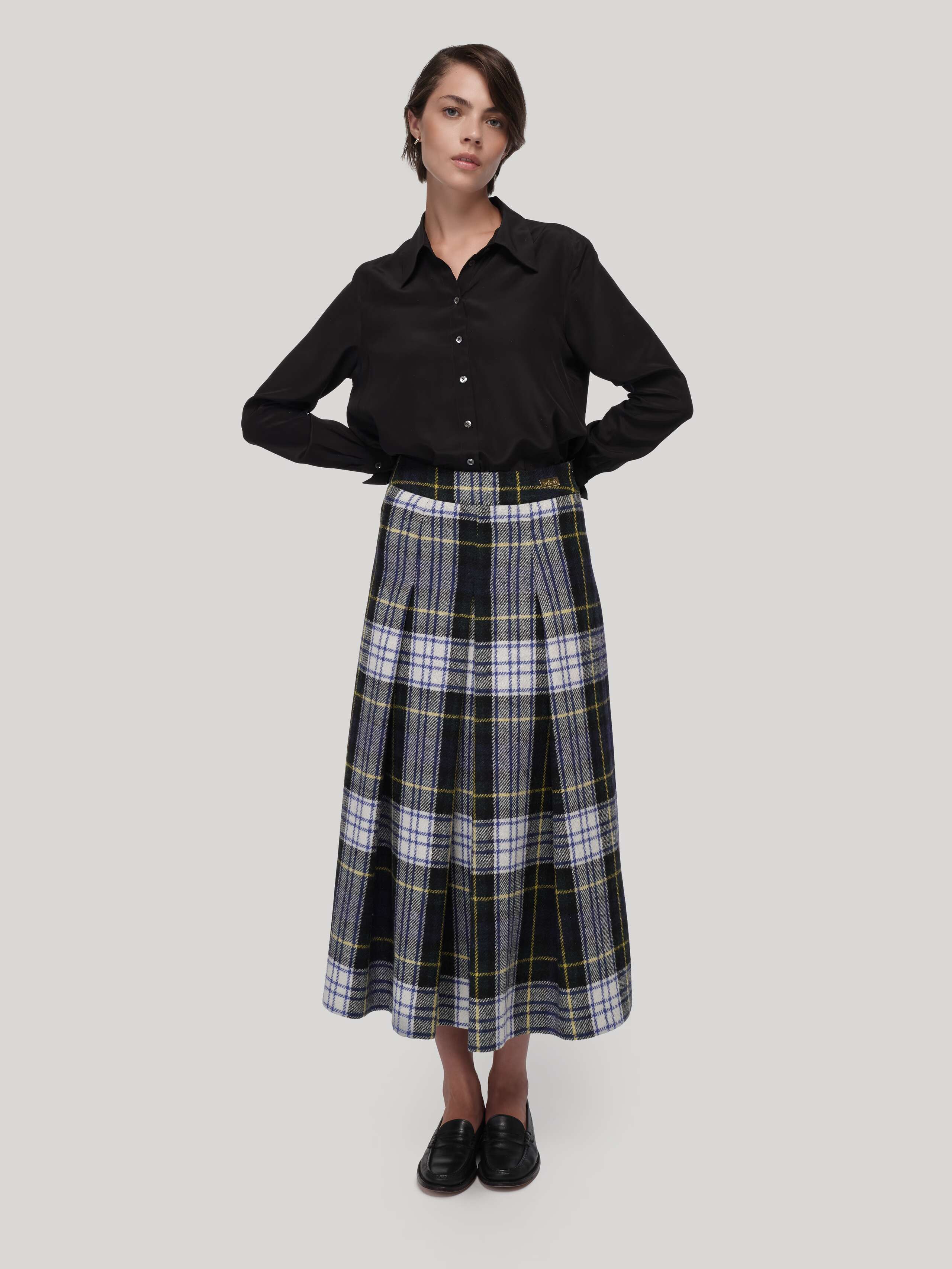 Amalia tweed long skirt in woodpecker check