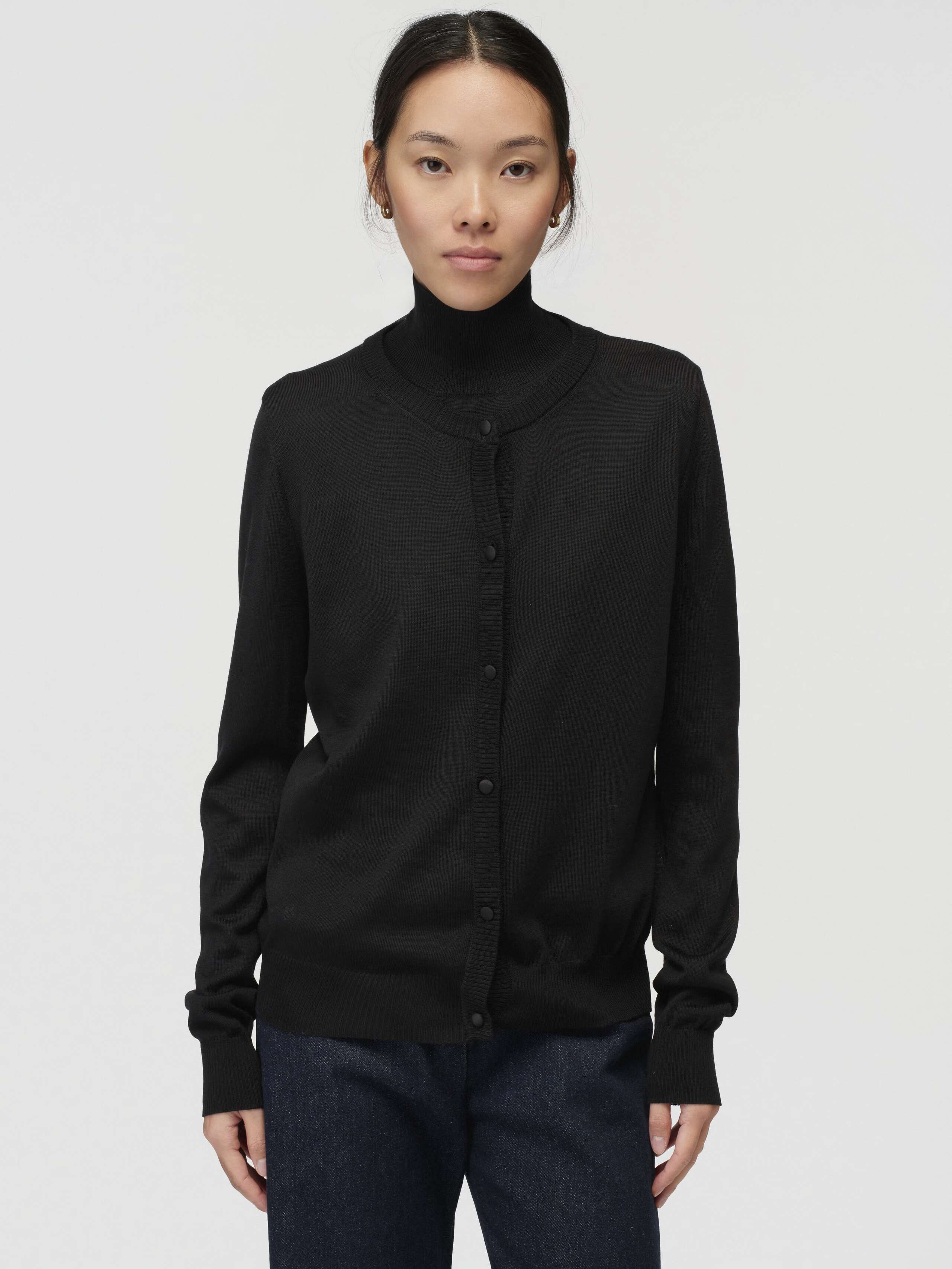 Model Wearing Bea Cardigan in Black 