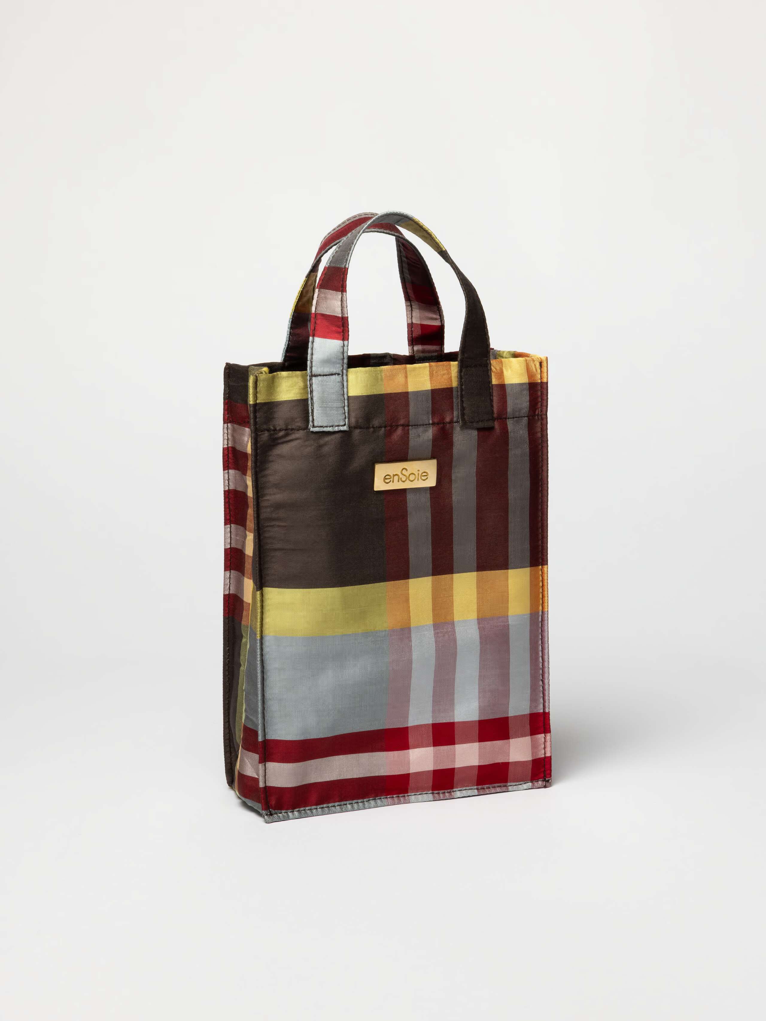 Cabas micro bag in doupion silk, rosefinch check