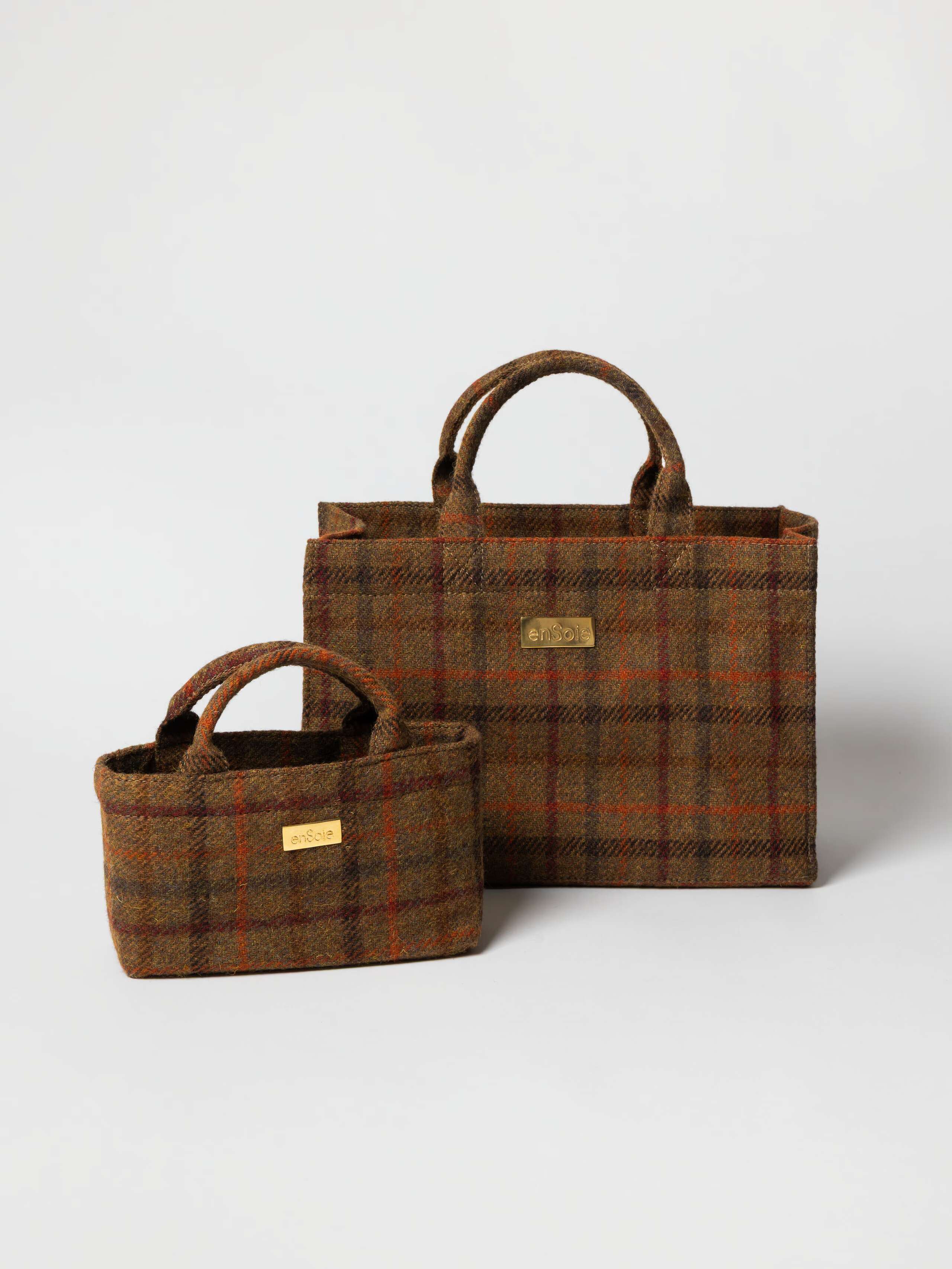 Library bags in Redkite tweed