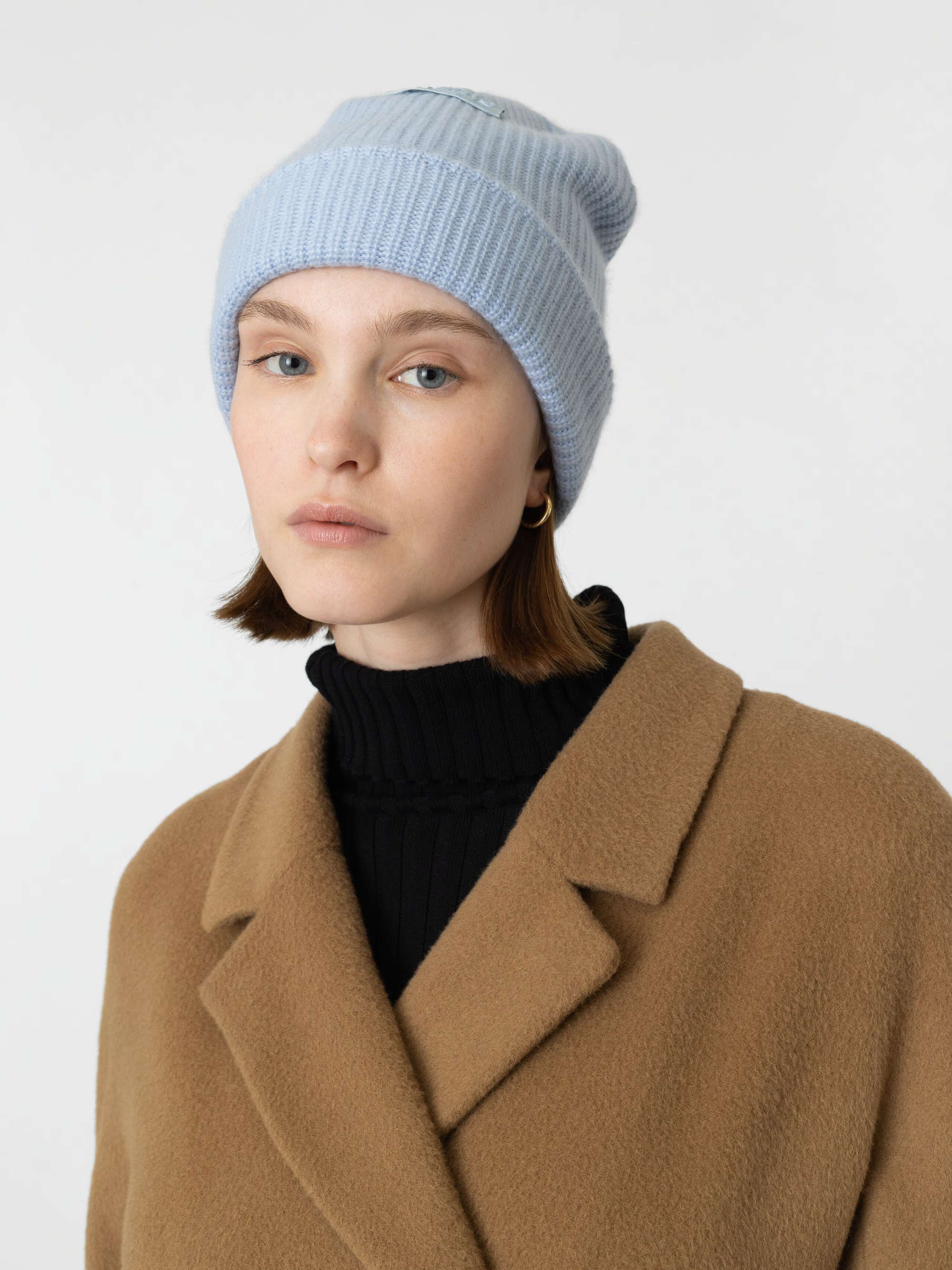 Model Wearing Bree Beanie in Lt. Blue