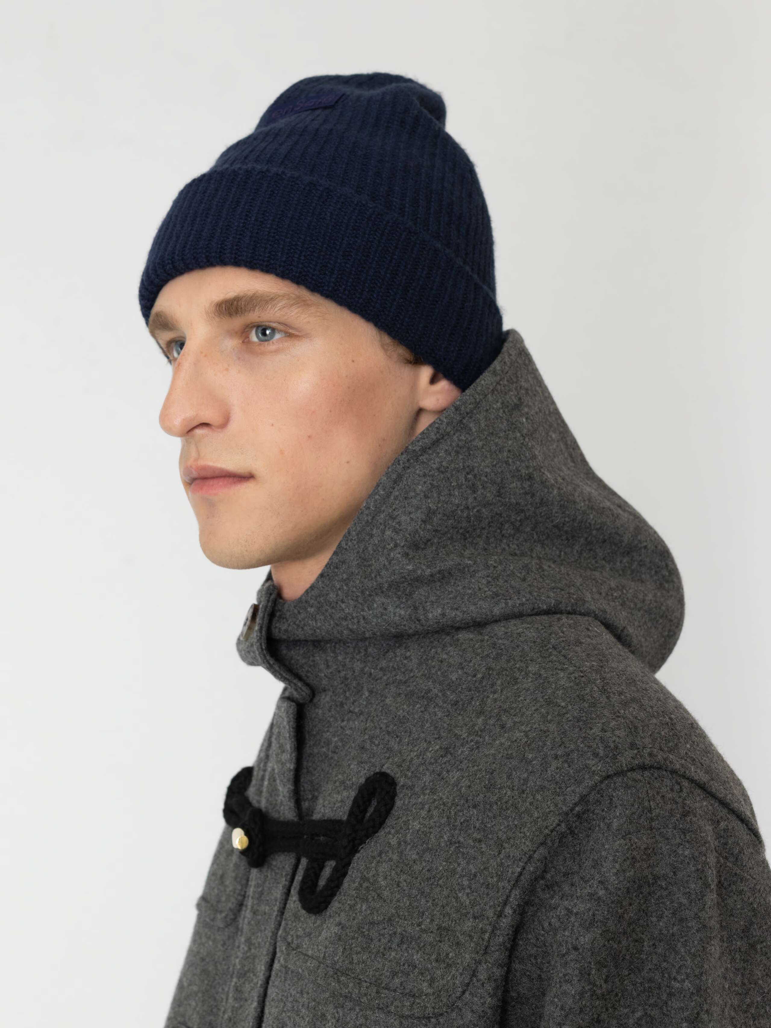 Model Wearing Bree Beanie in Navy