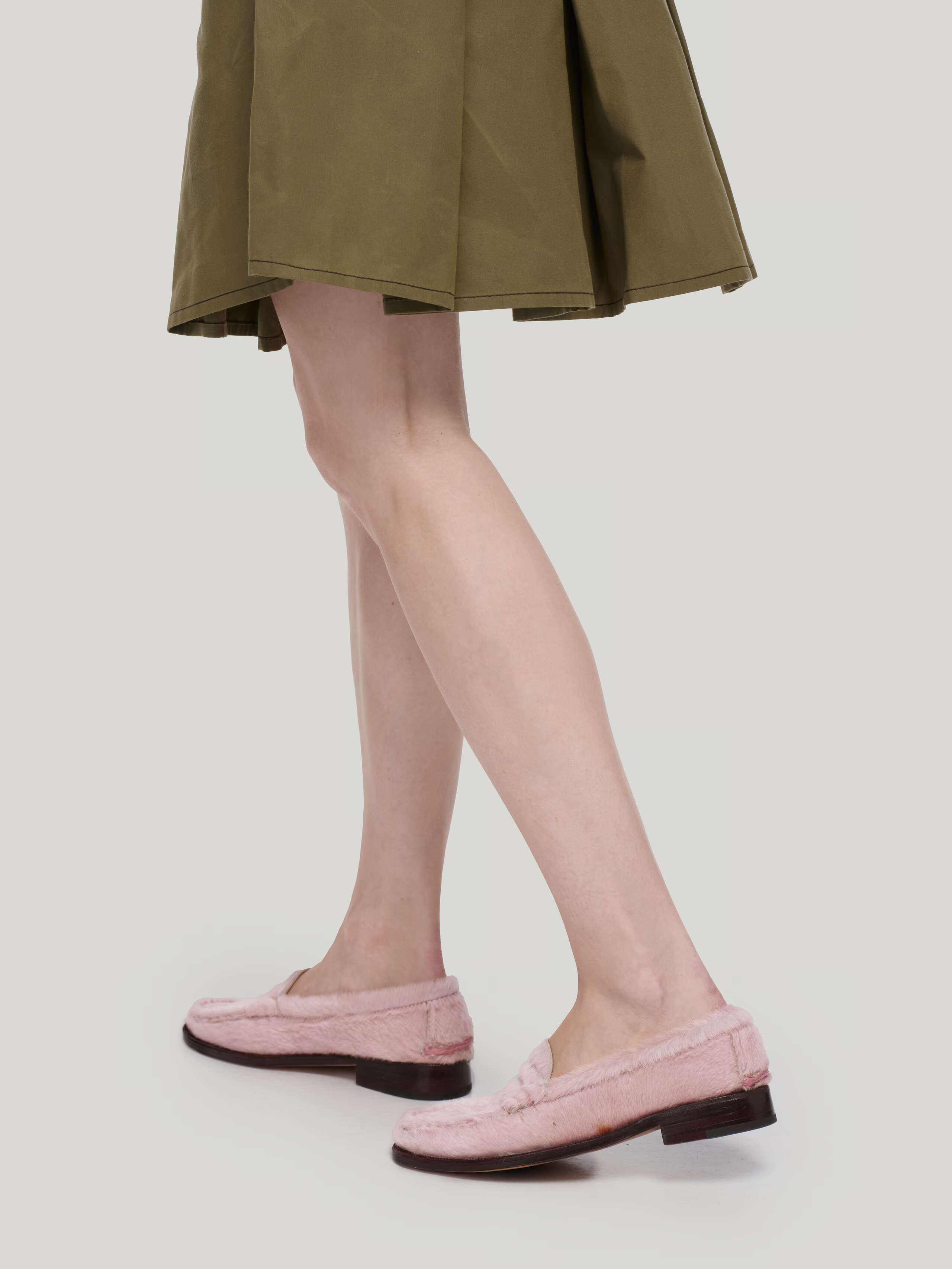 Model Wearing Guido Cowhide Loafers in Rose Fur 