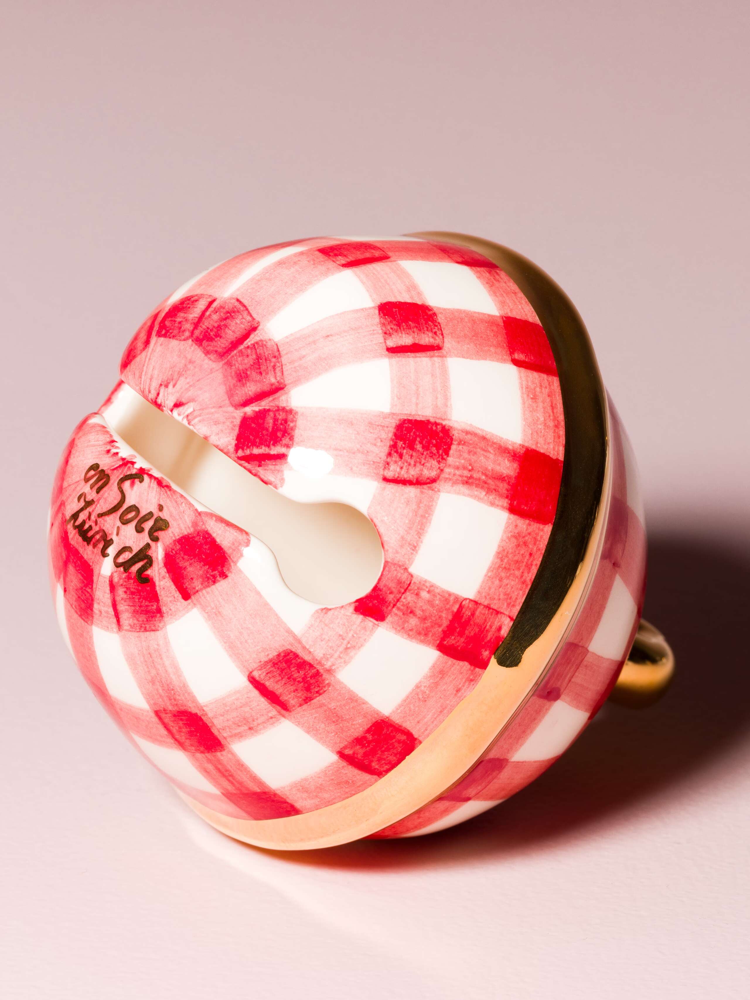 Picture of a small red checkered swiss bell ornament