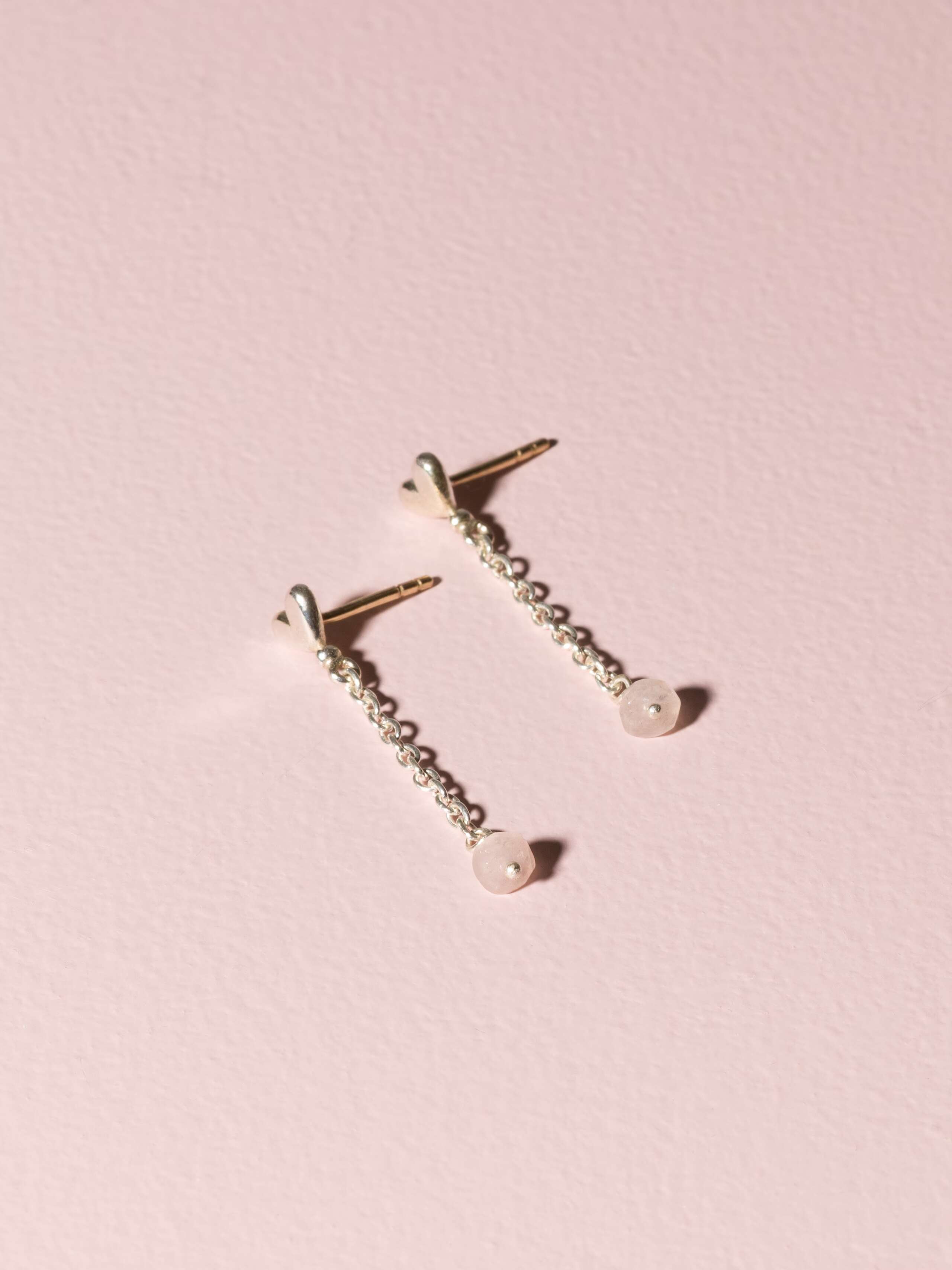 Zoe ear studs rose quartz stones silver
