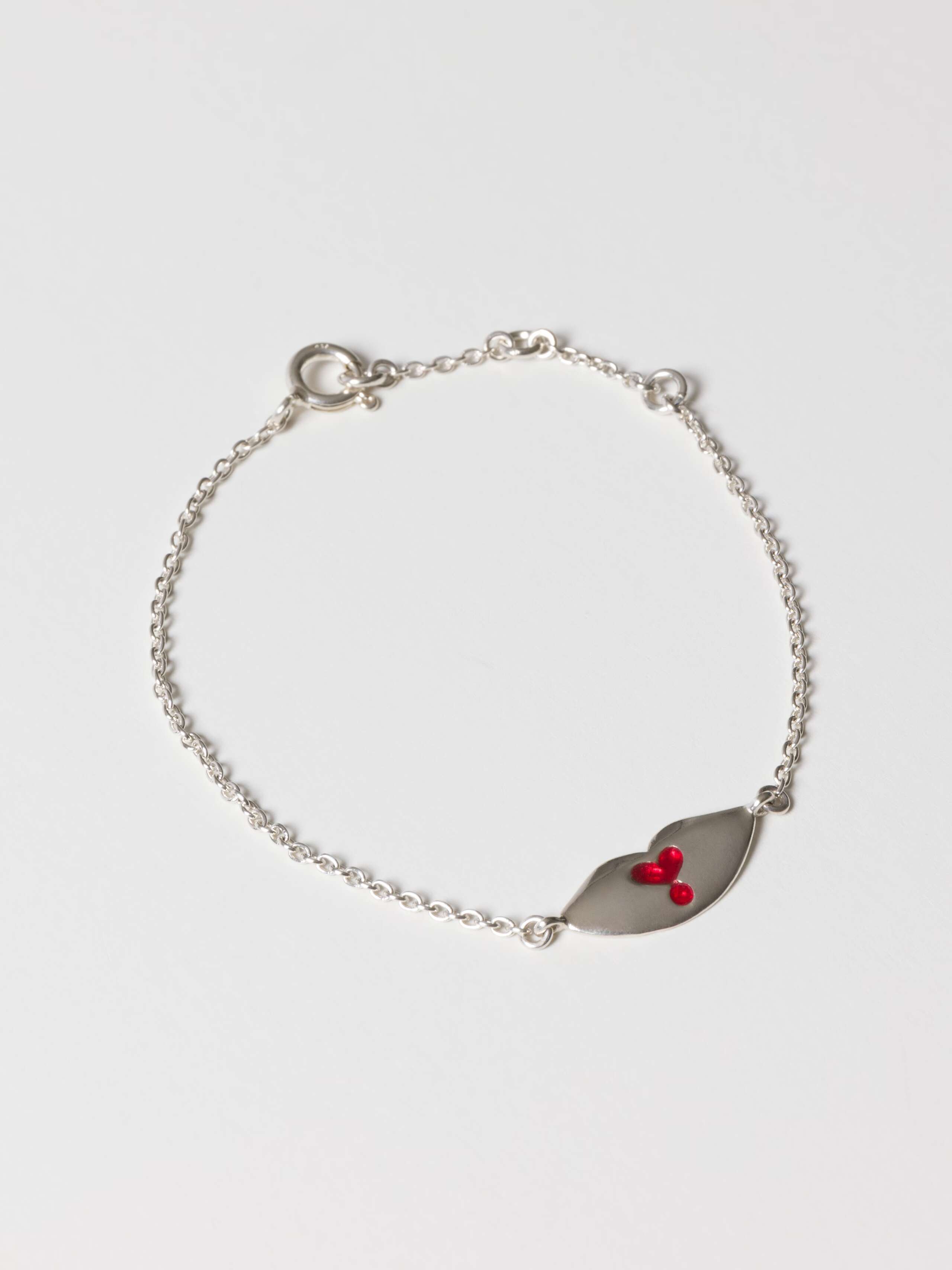 Lip bracelet sterling silver with red enamel 