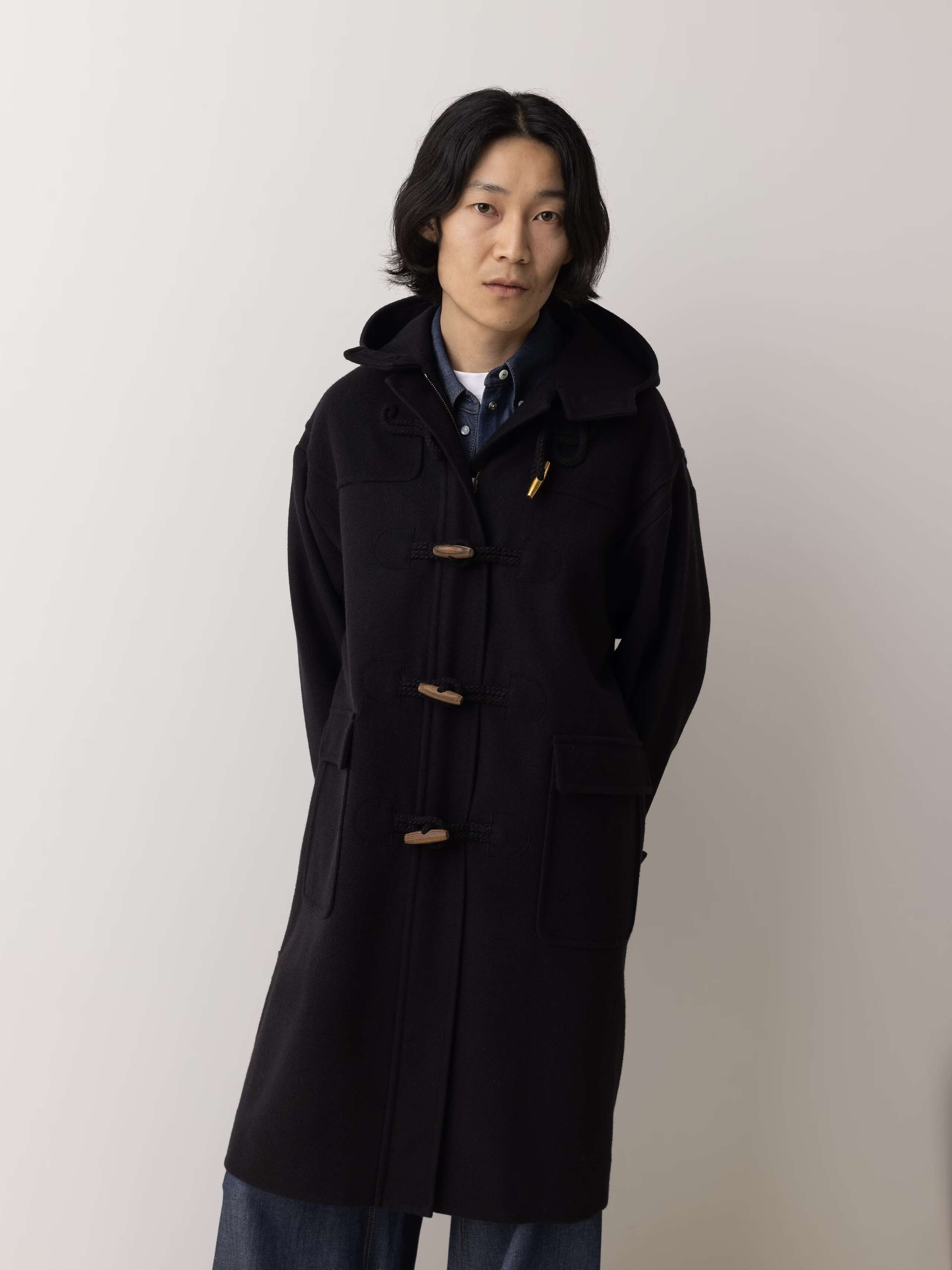 Otis Loden duffle coat in black wool loden