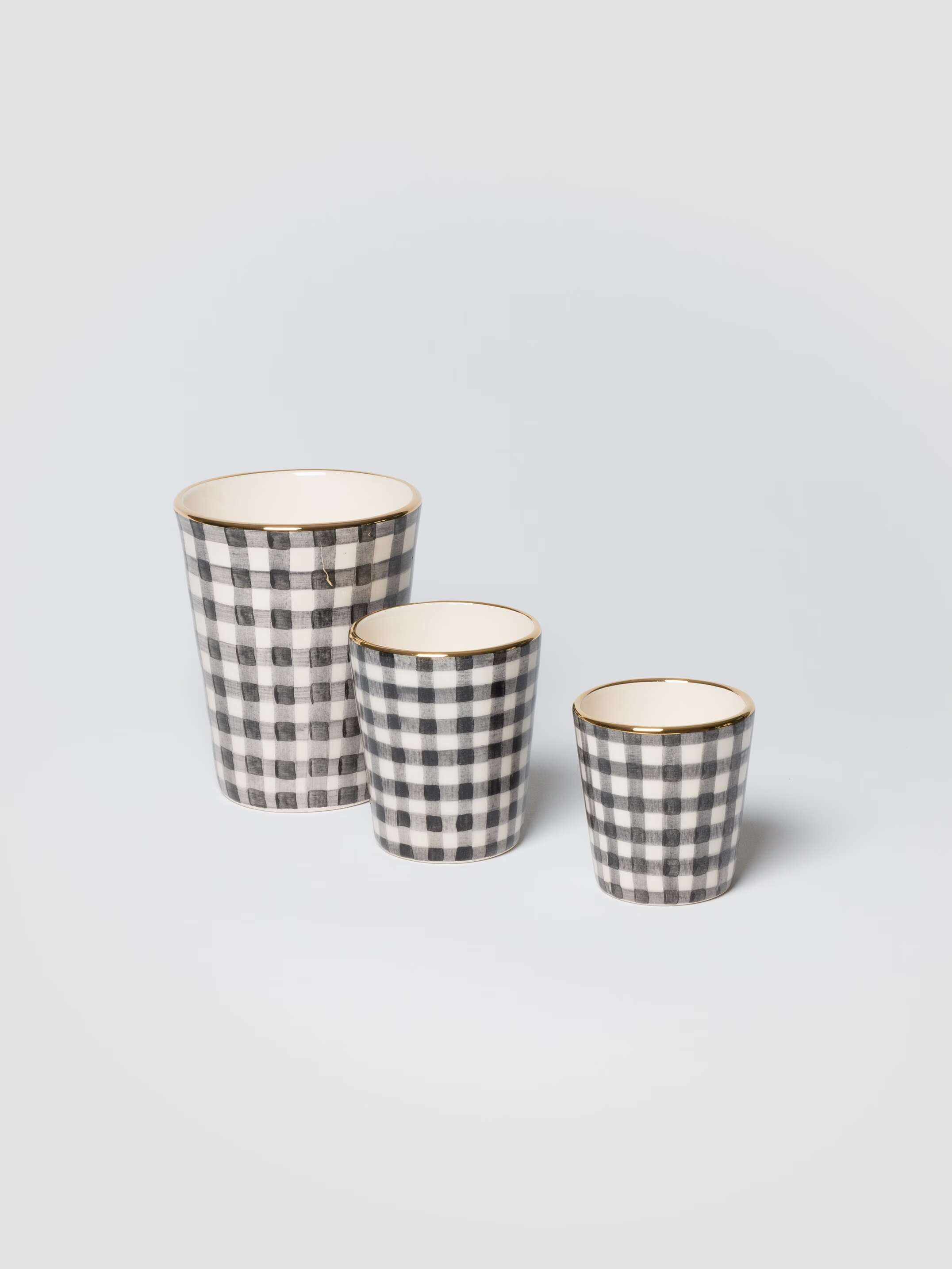 Sourire cups vichy black three sizes handpainted