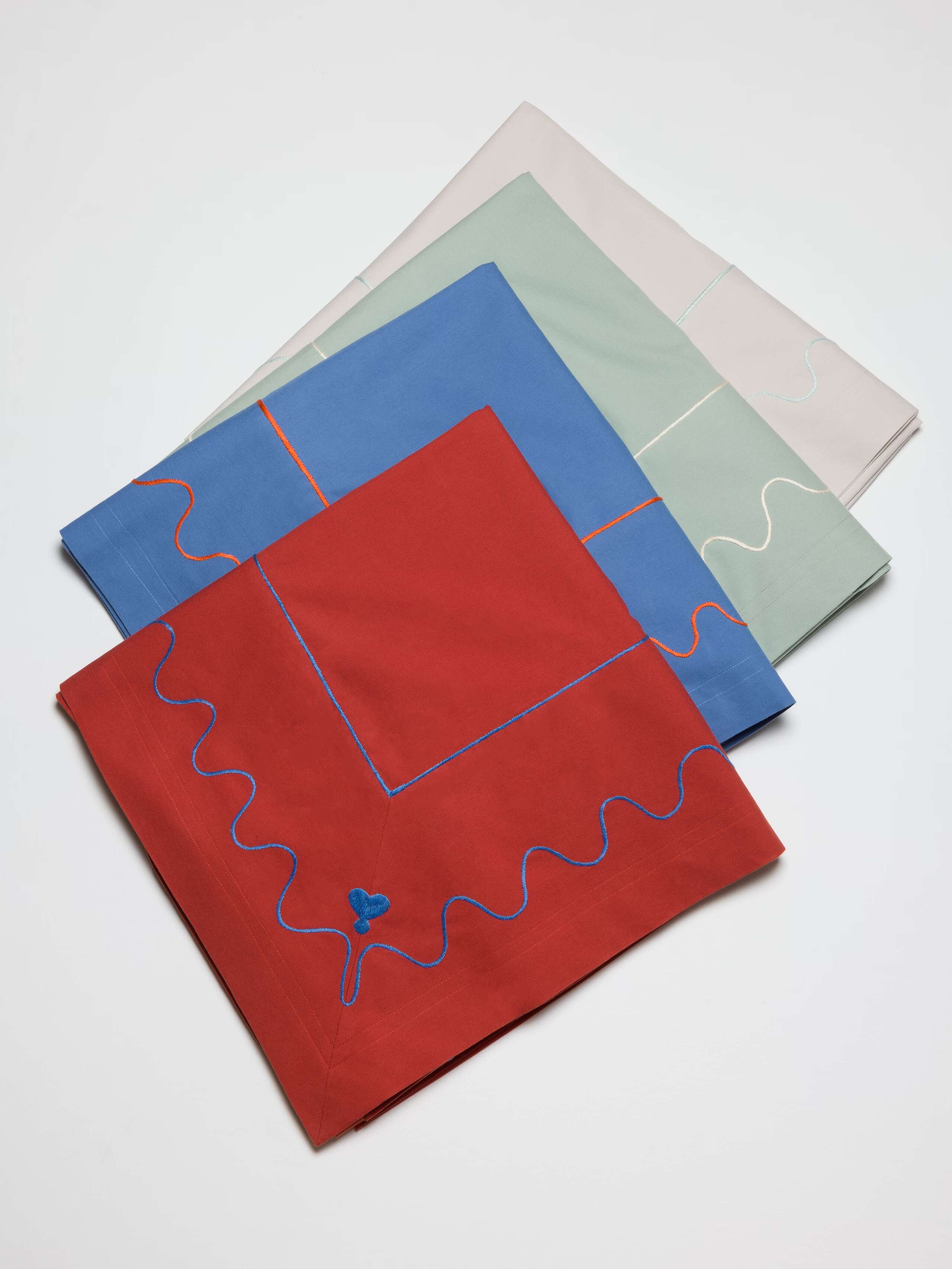 Charlotte tablecloth in new classic uni colours four options embroidered with heart and wave