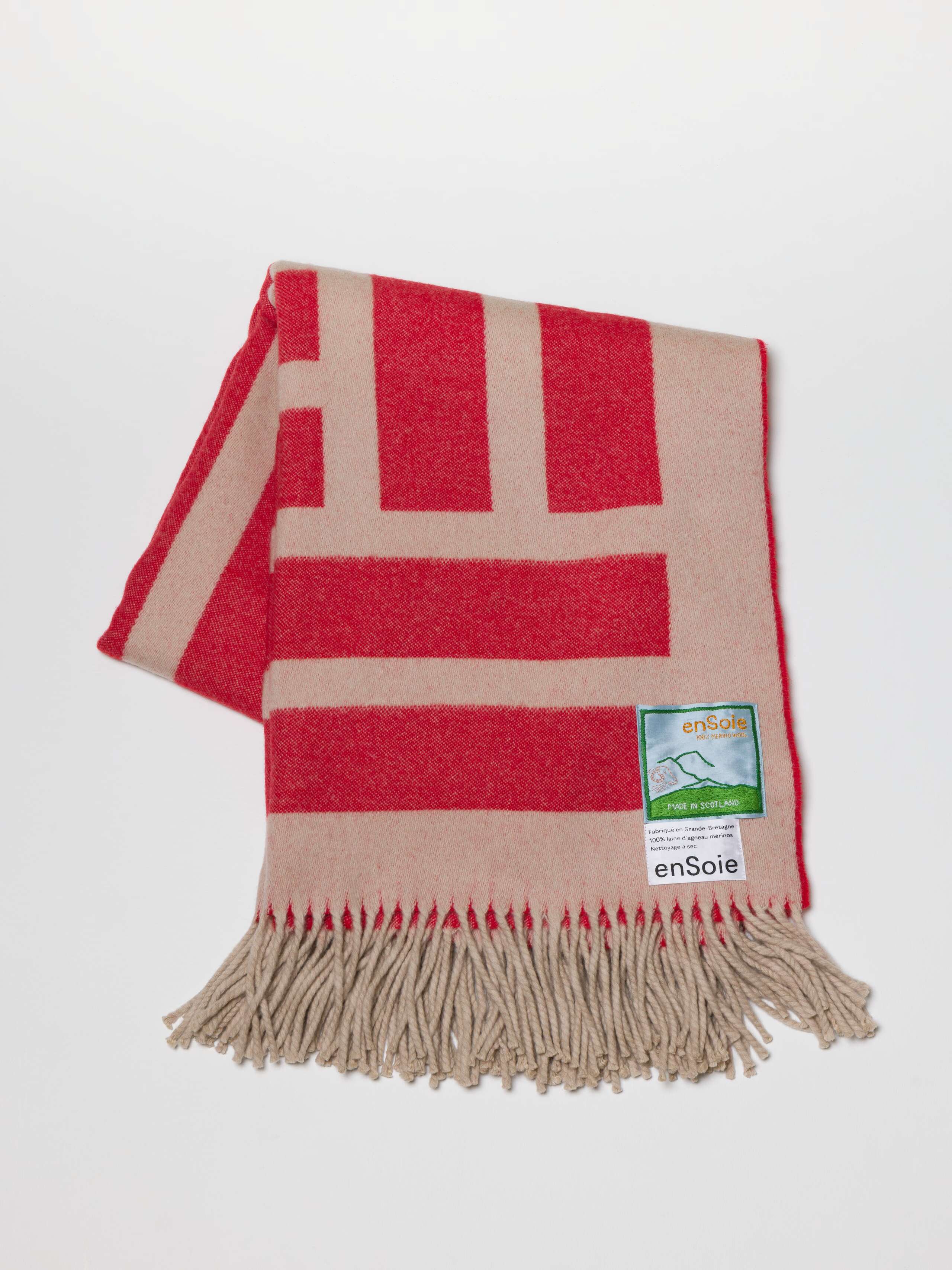 Block Heart Wool blanket James using two colours red and beige woven wool