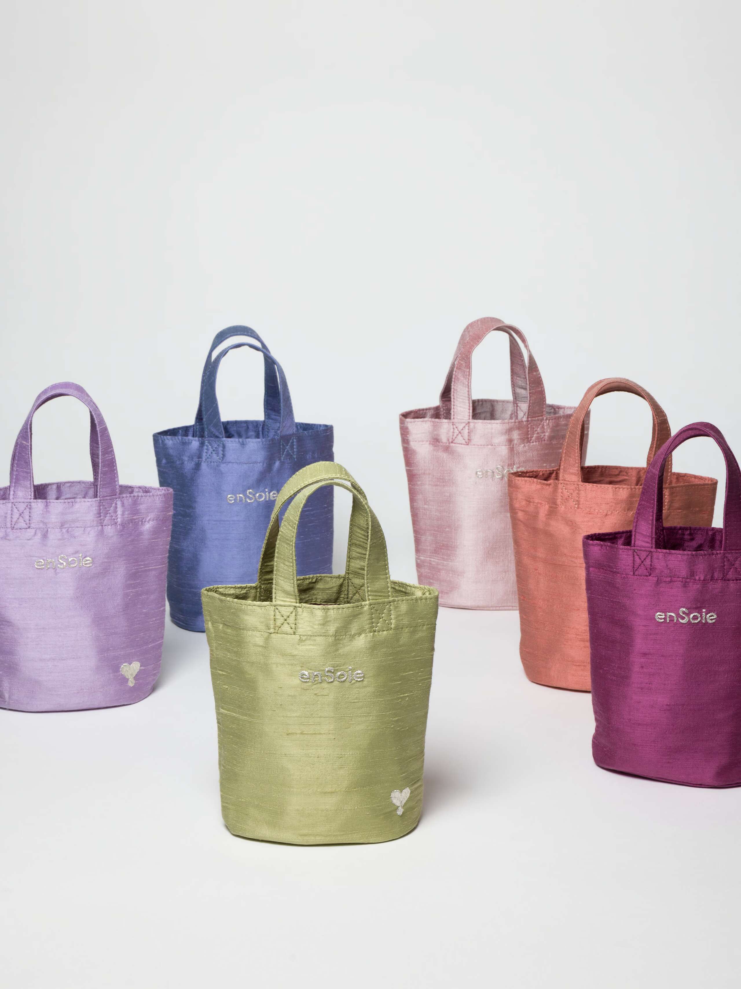 Picture of six colourful silk bags