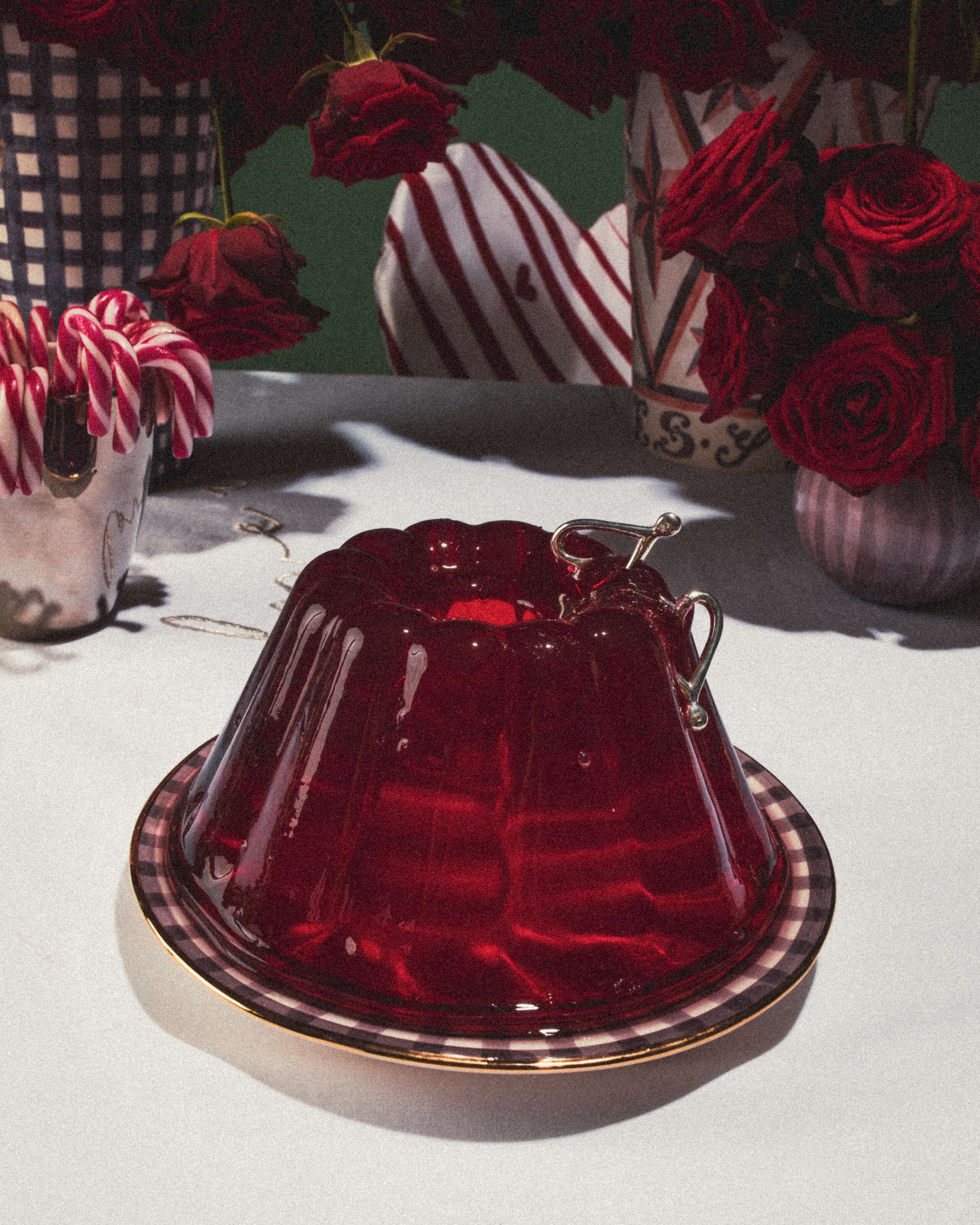 Picture of a red jelly in a festive setting