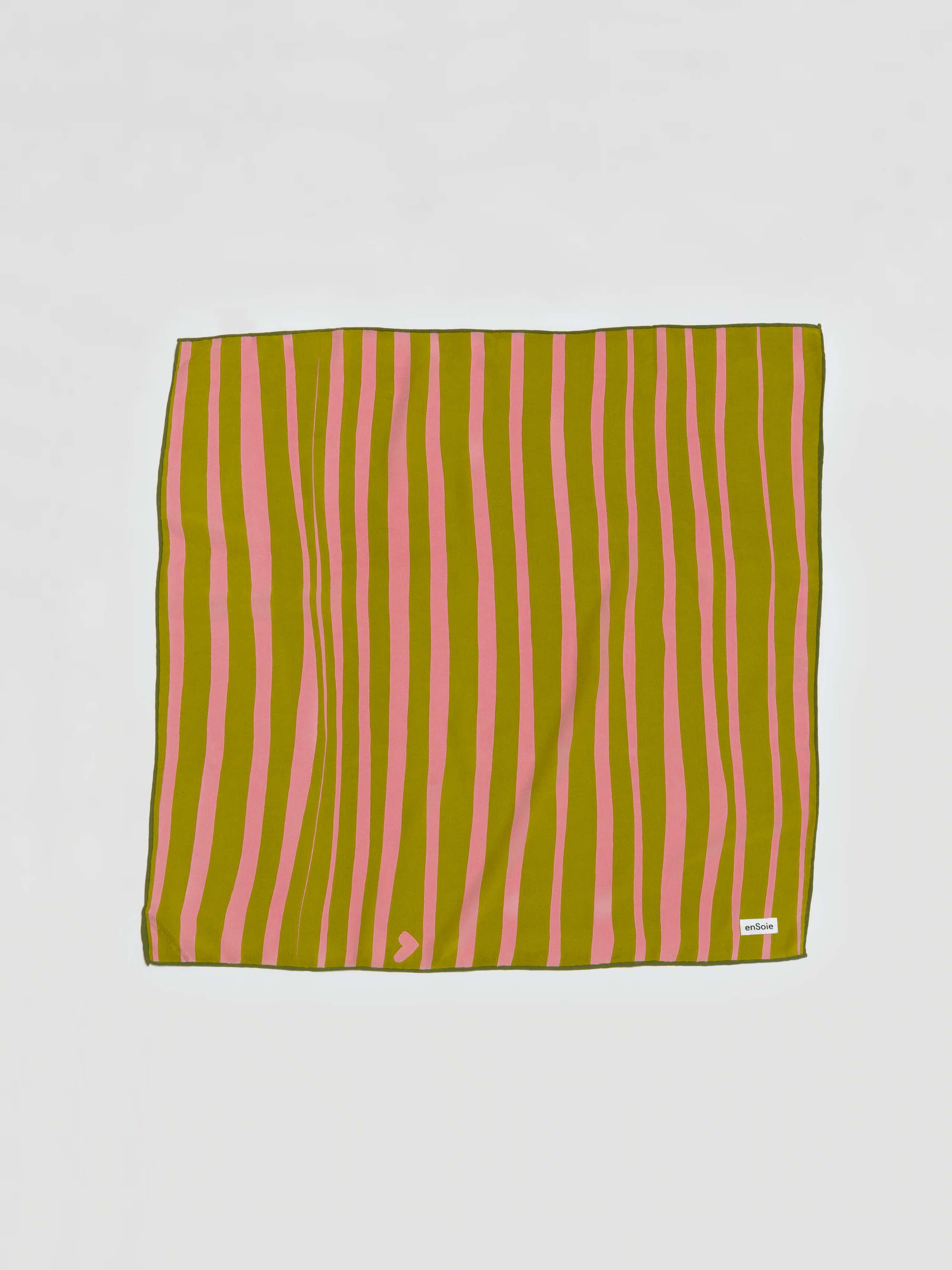Stripes foulard printed silk in green and rose