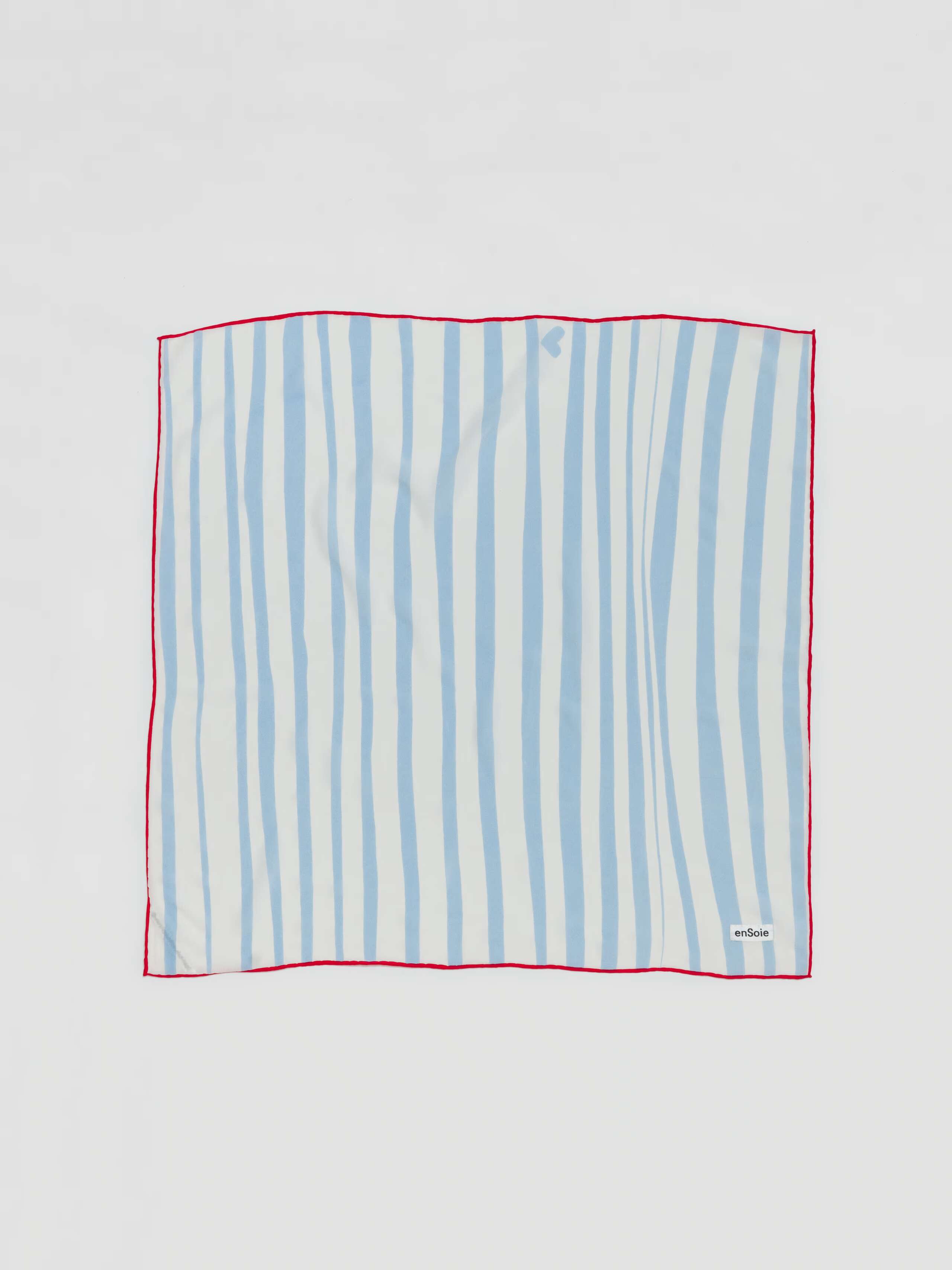 Stripes foulard printed silk in white and light blue