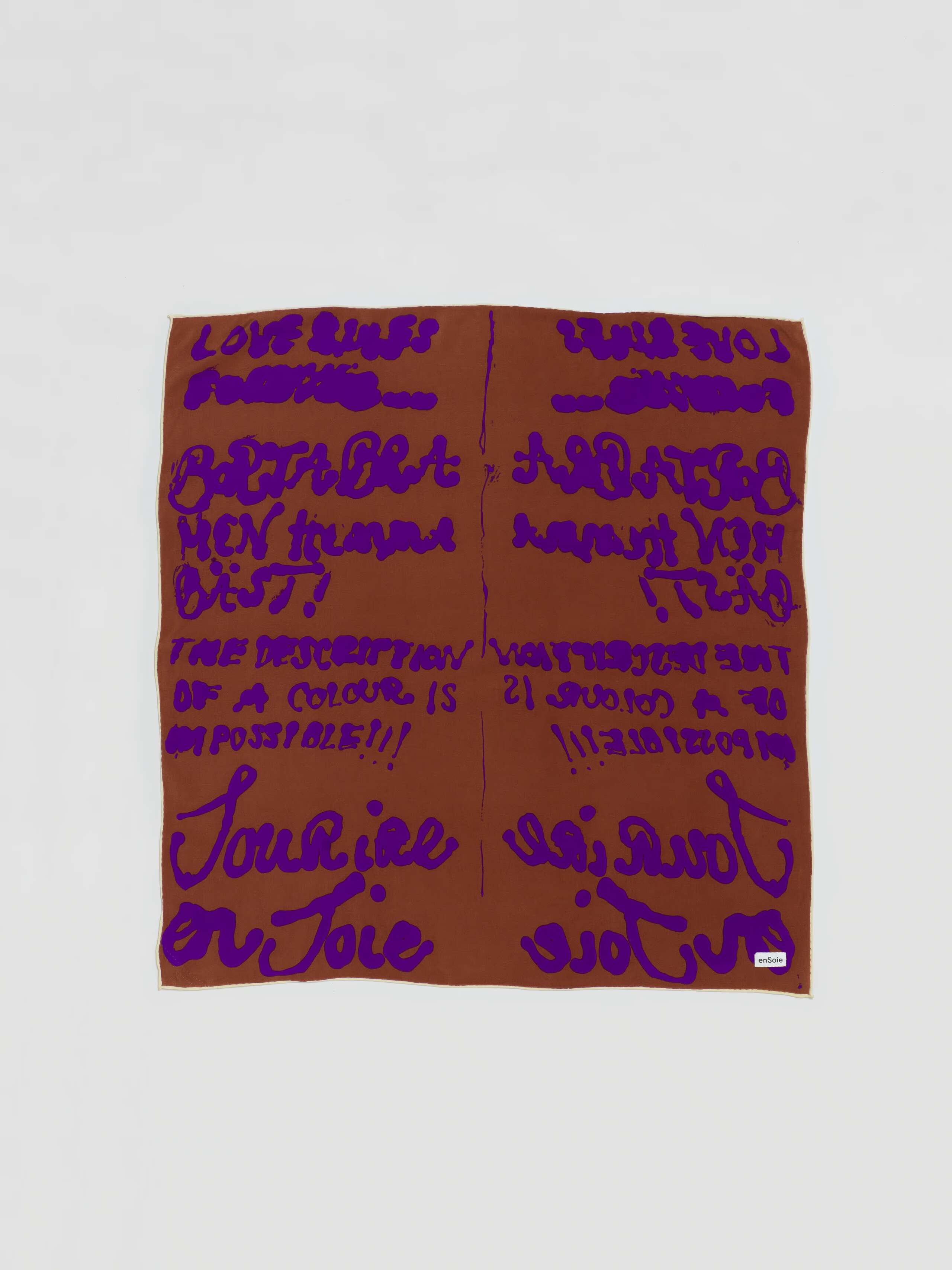 Proverb foulard in silk brown purple print handmade