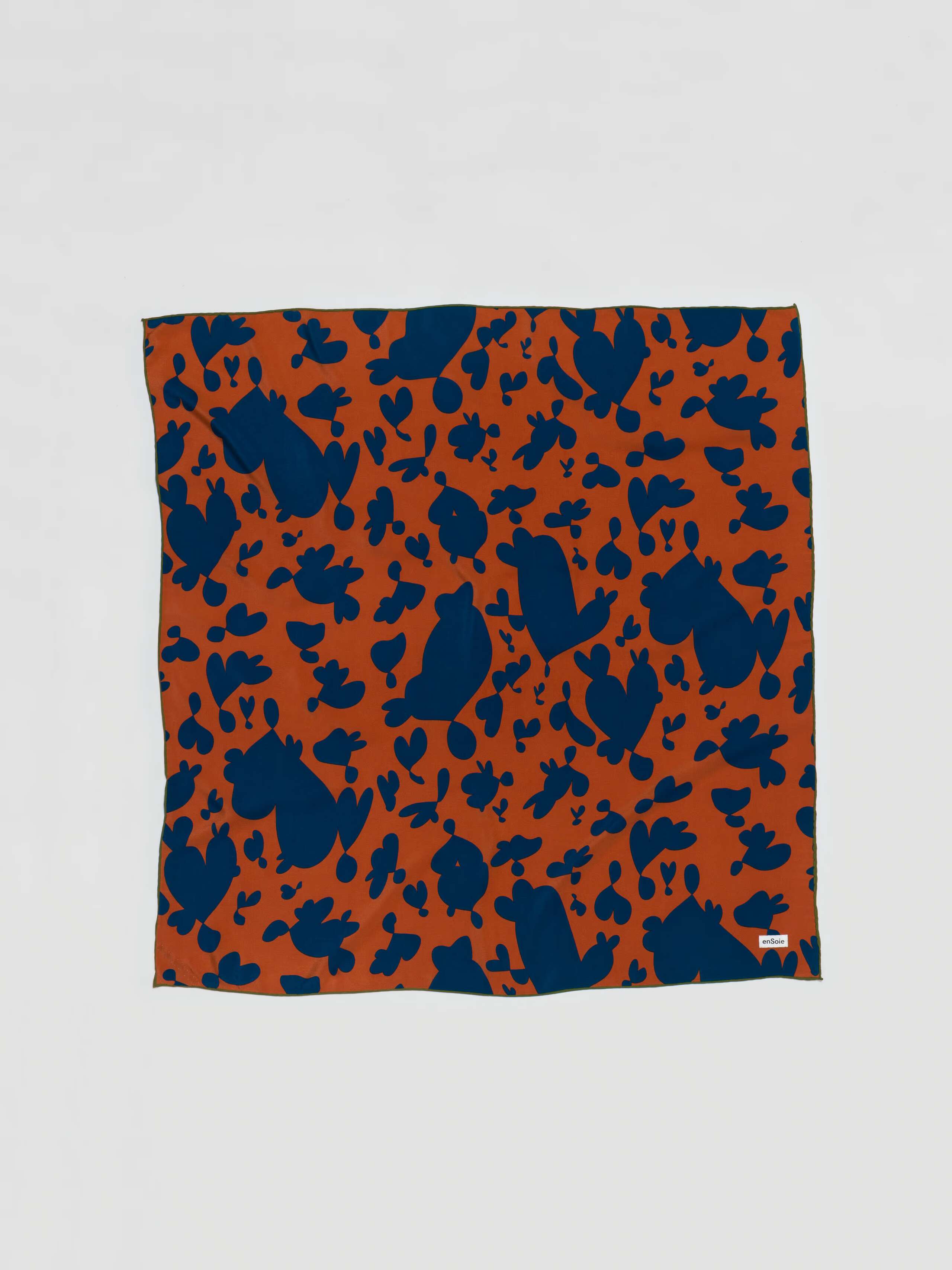 Inspired hearts foulard in aqua blue and rust brown