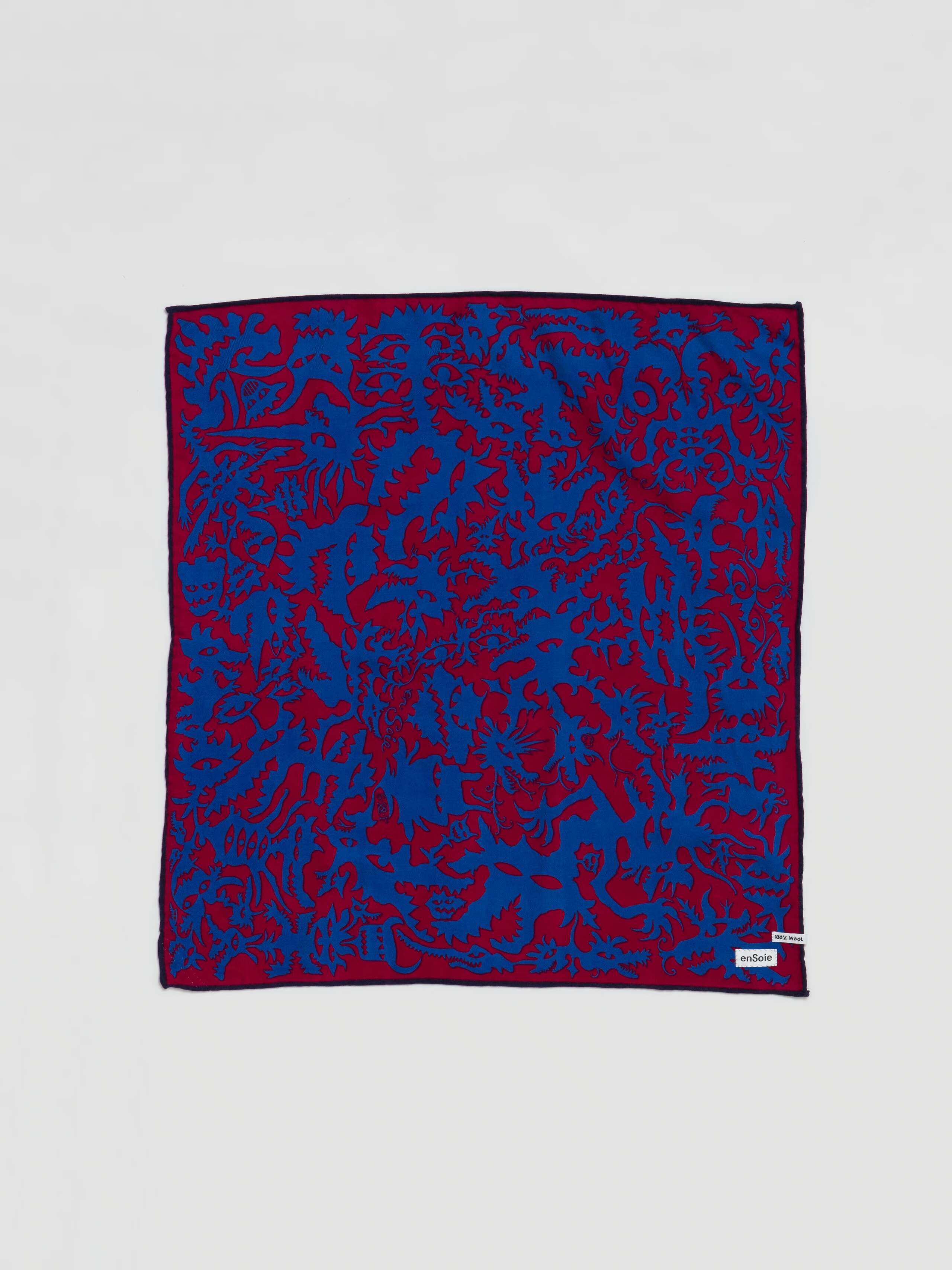 Monster foulard in wine red and blue in wool