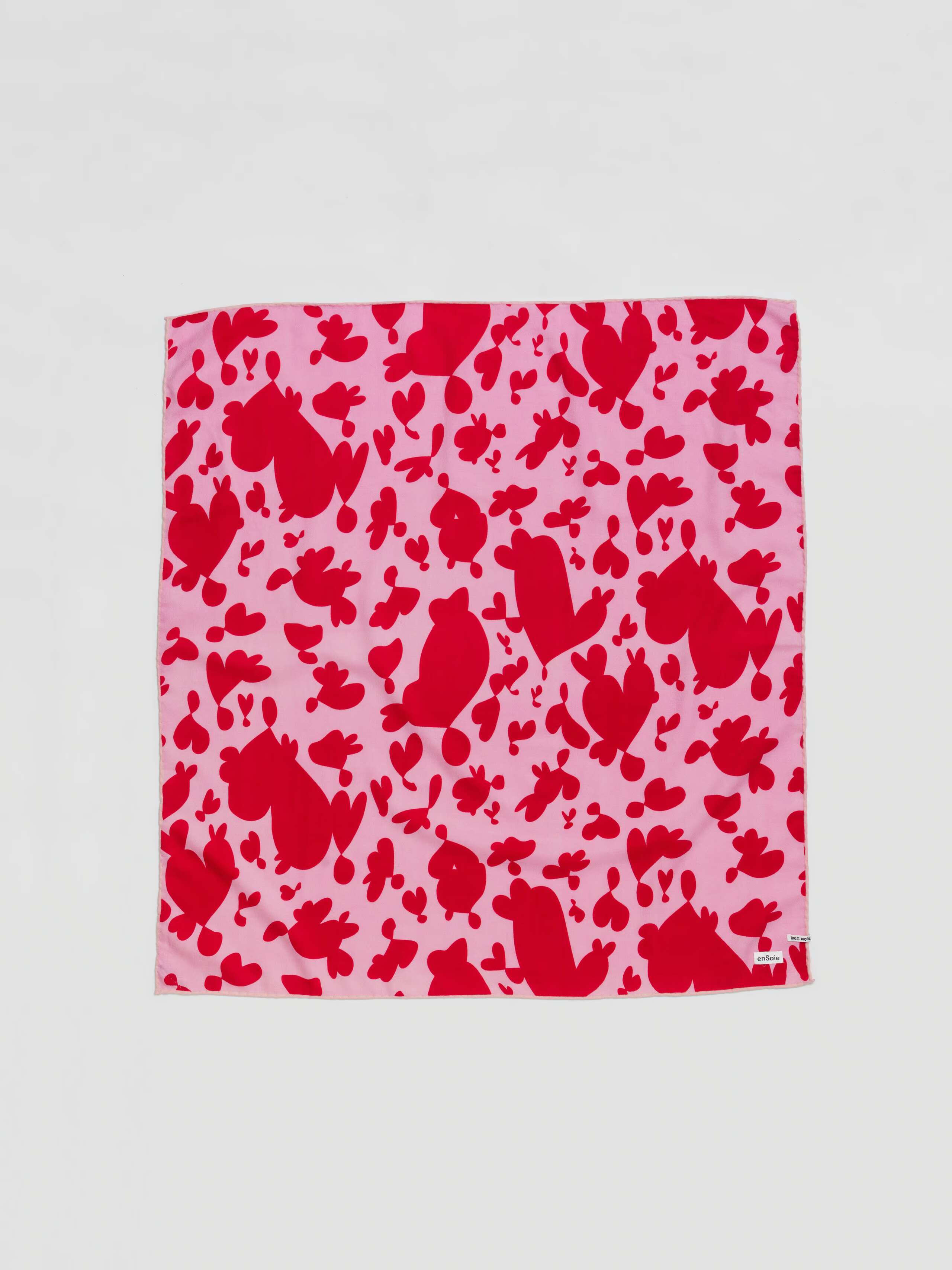 Wool foulard scarf in pink warm red with inspired hearts print