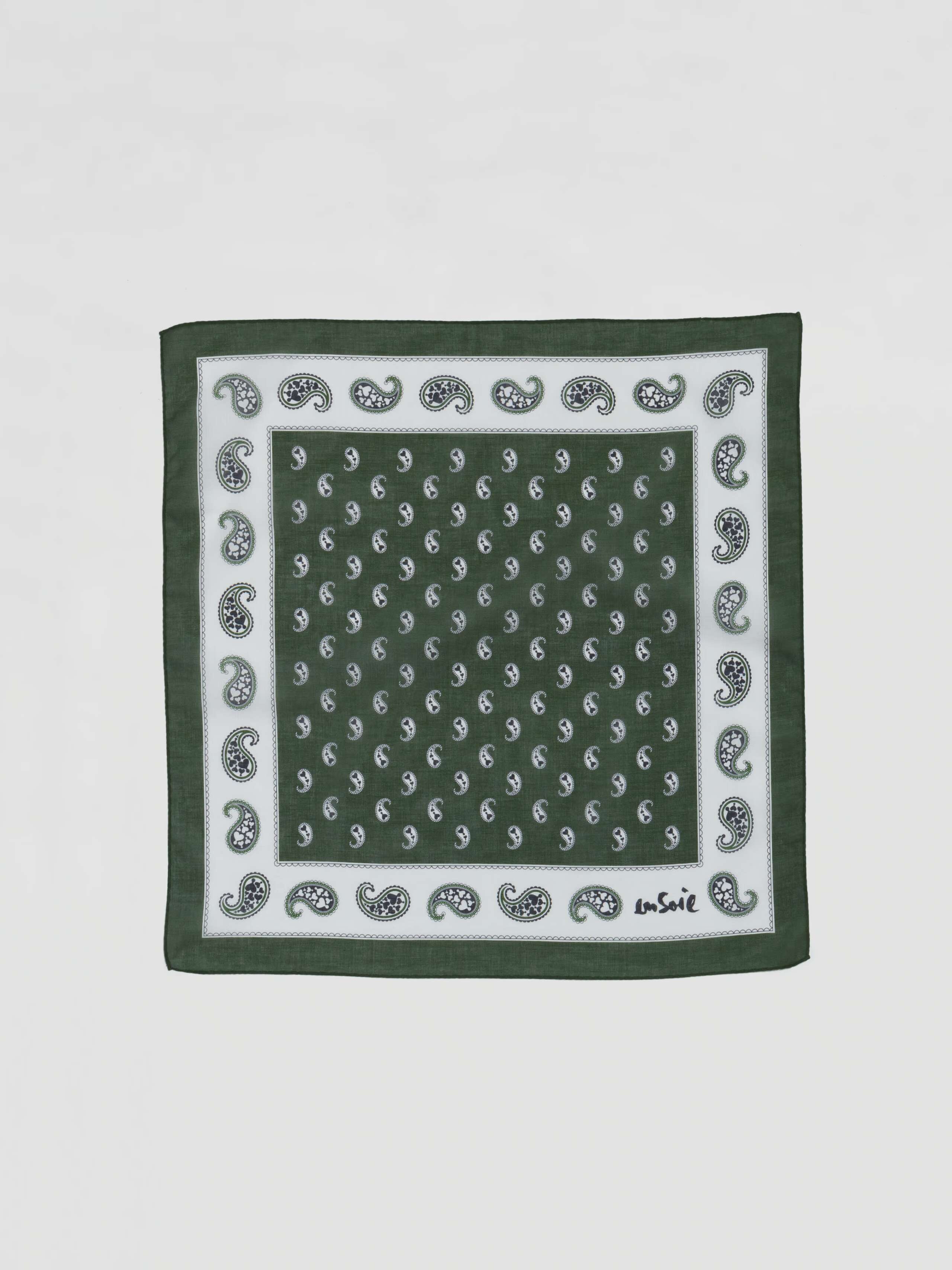 Paisley light cotton voile foulard in dark green