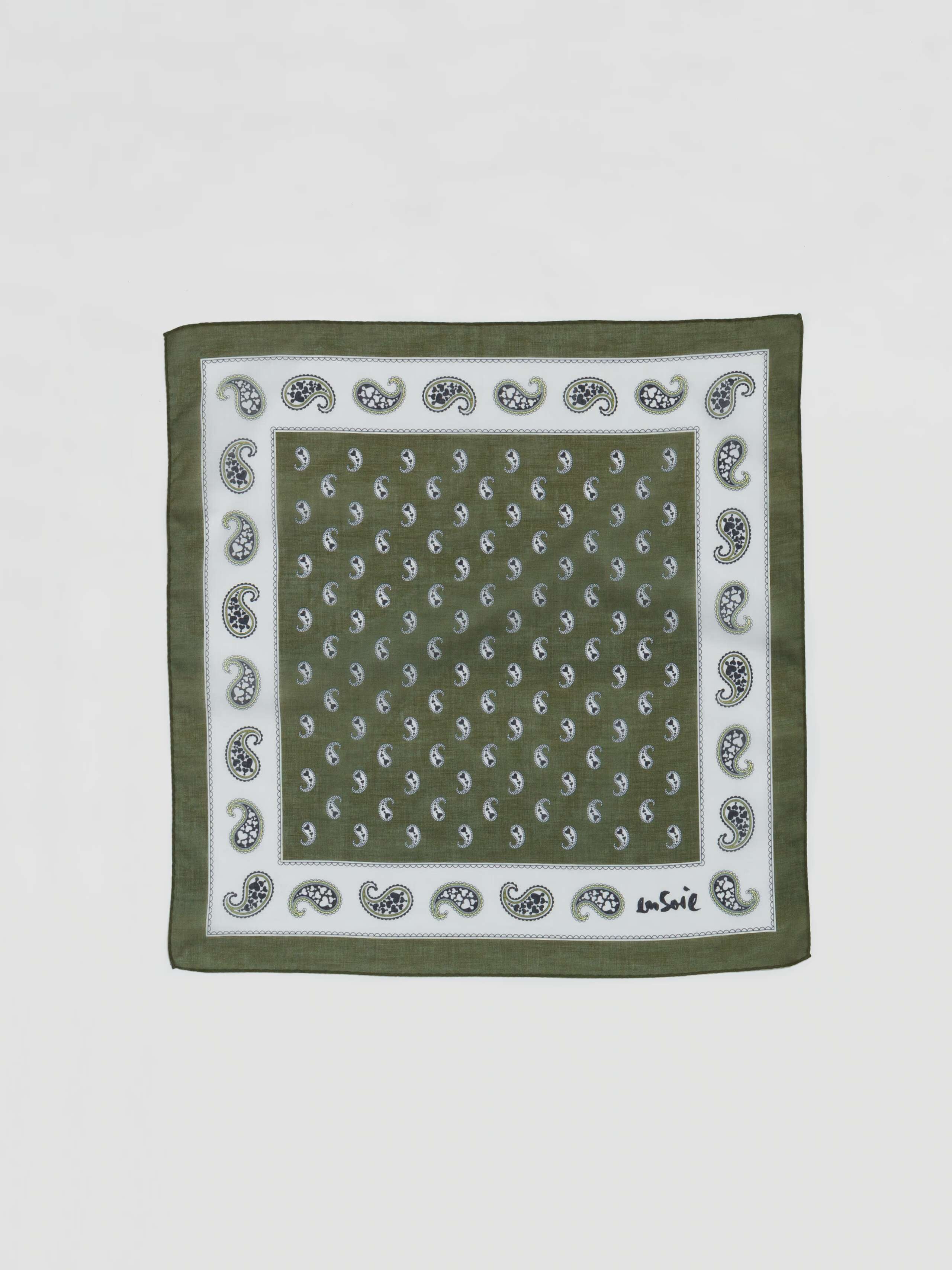 Paisley light cotton voile foulard in forest green