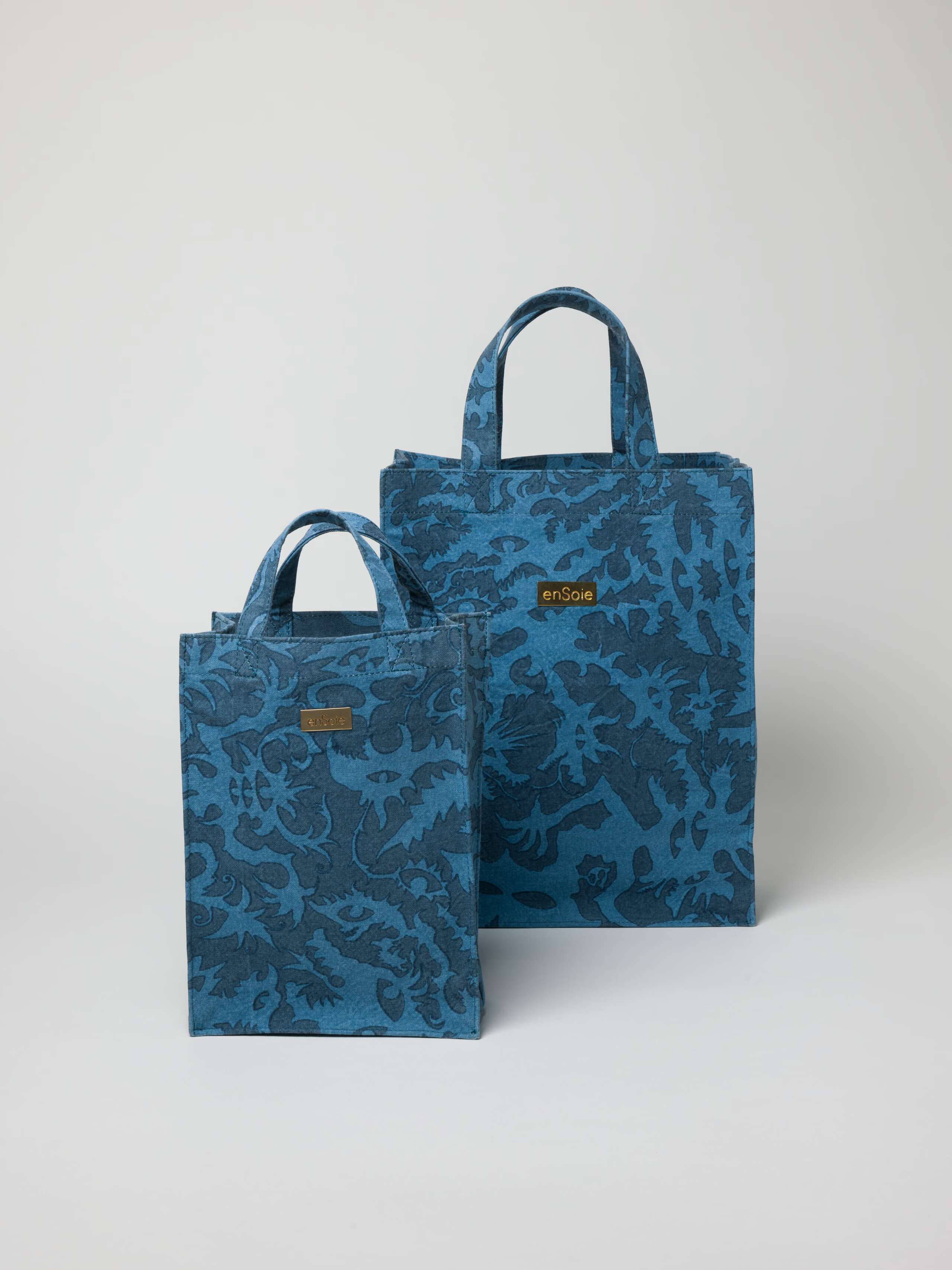Monster printed cotton canvas Cabas shopper bag in blue and teal