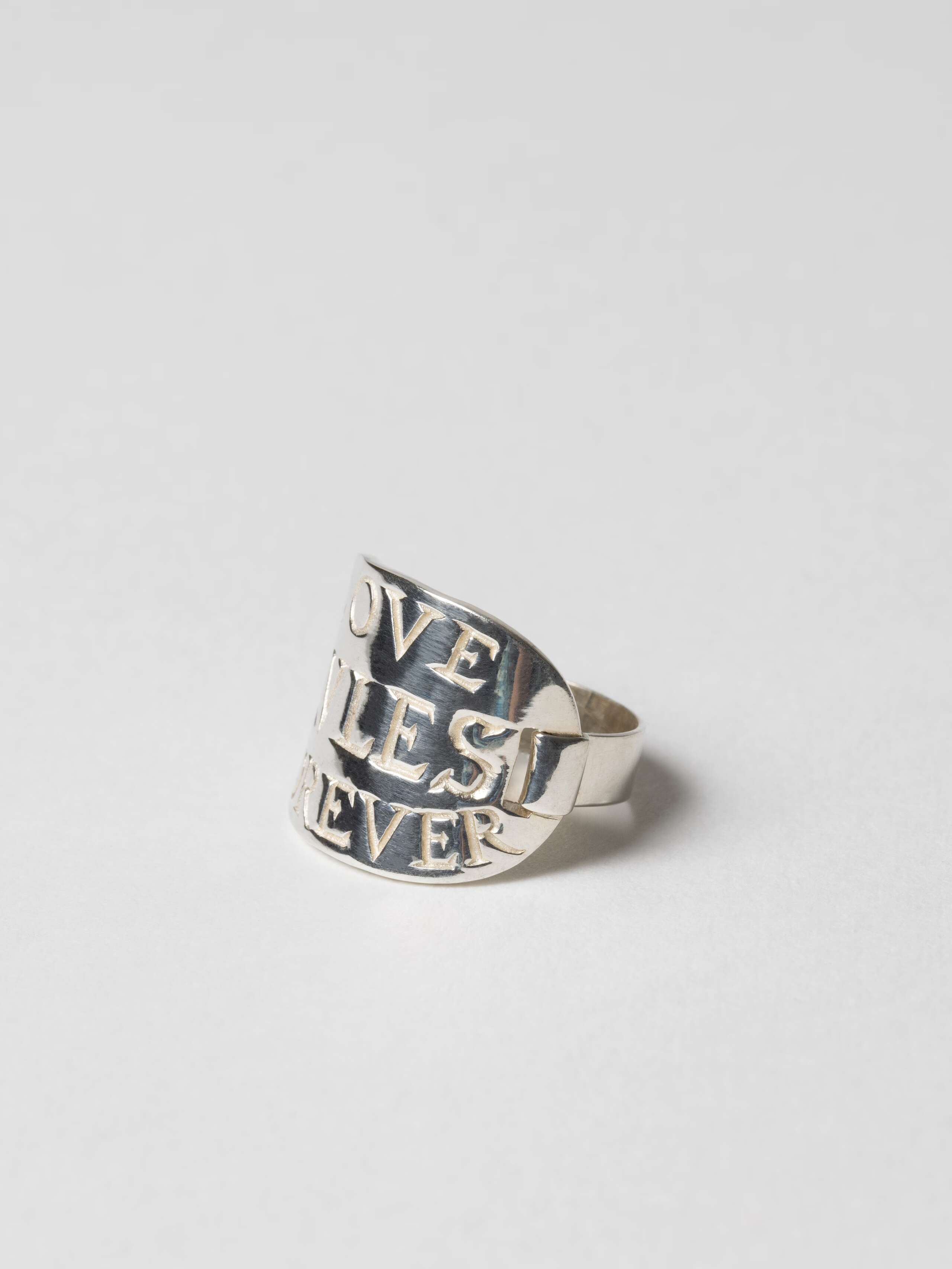 Love Rules Forever Tag ring shot from the side