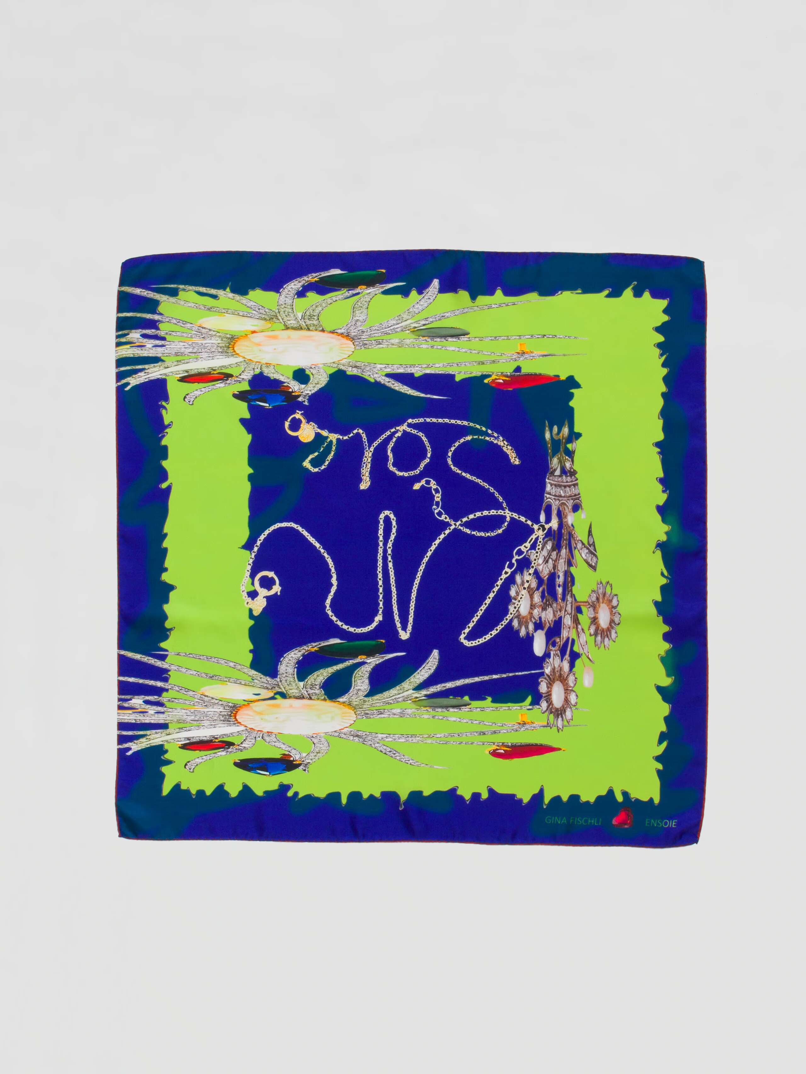 Gina Fischli x enSoie collaboration Foulard in Blue and green