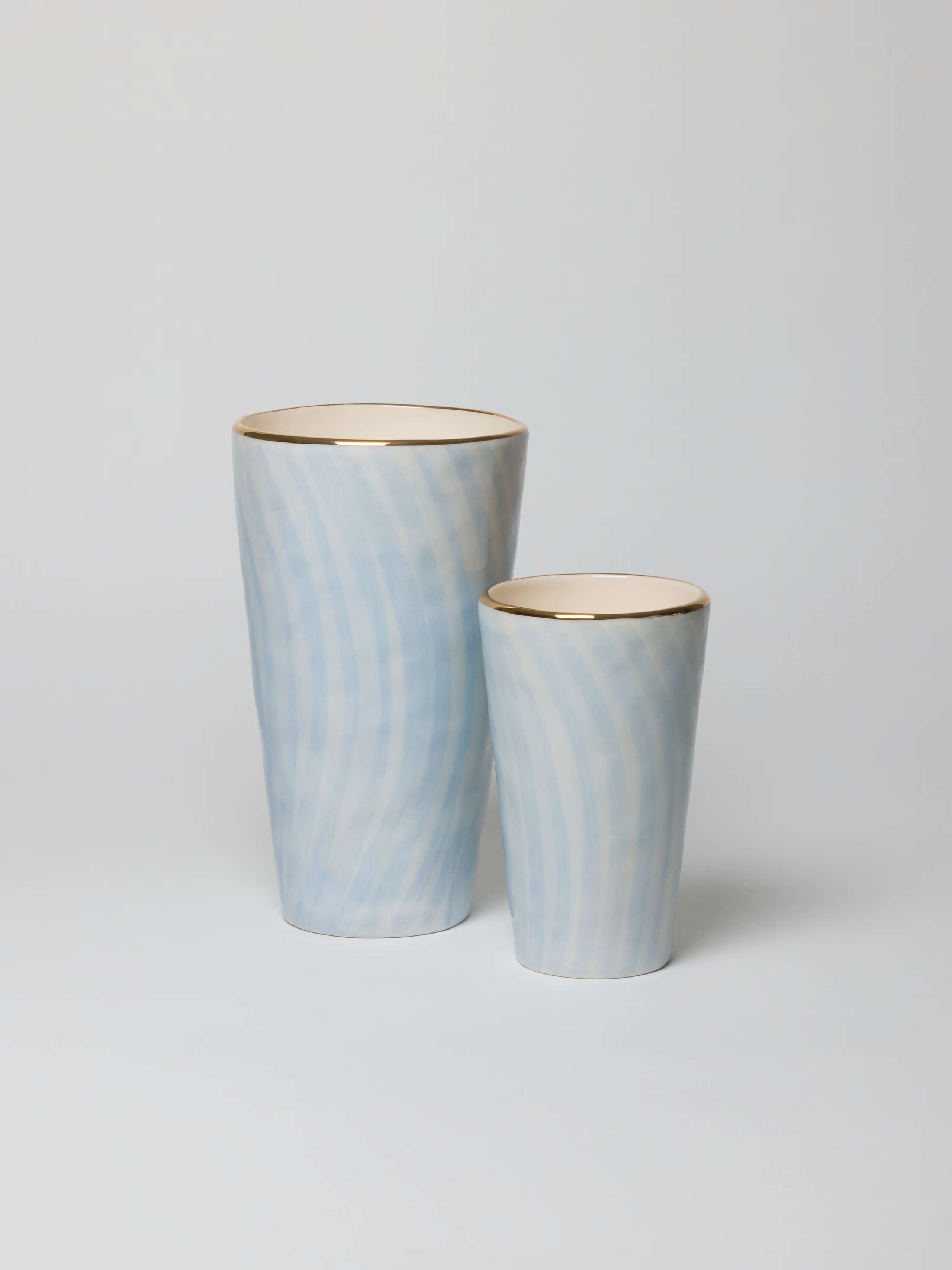 Slim Vase in unicolour Cerulean blue two sizes with gold rim handmade