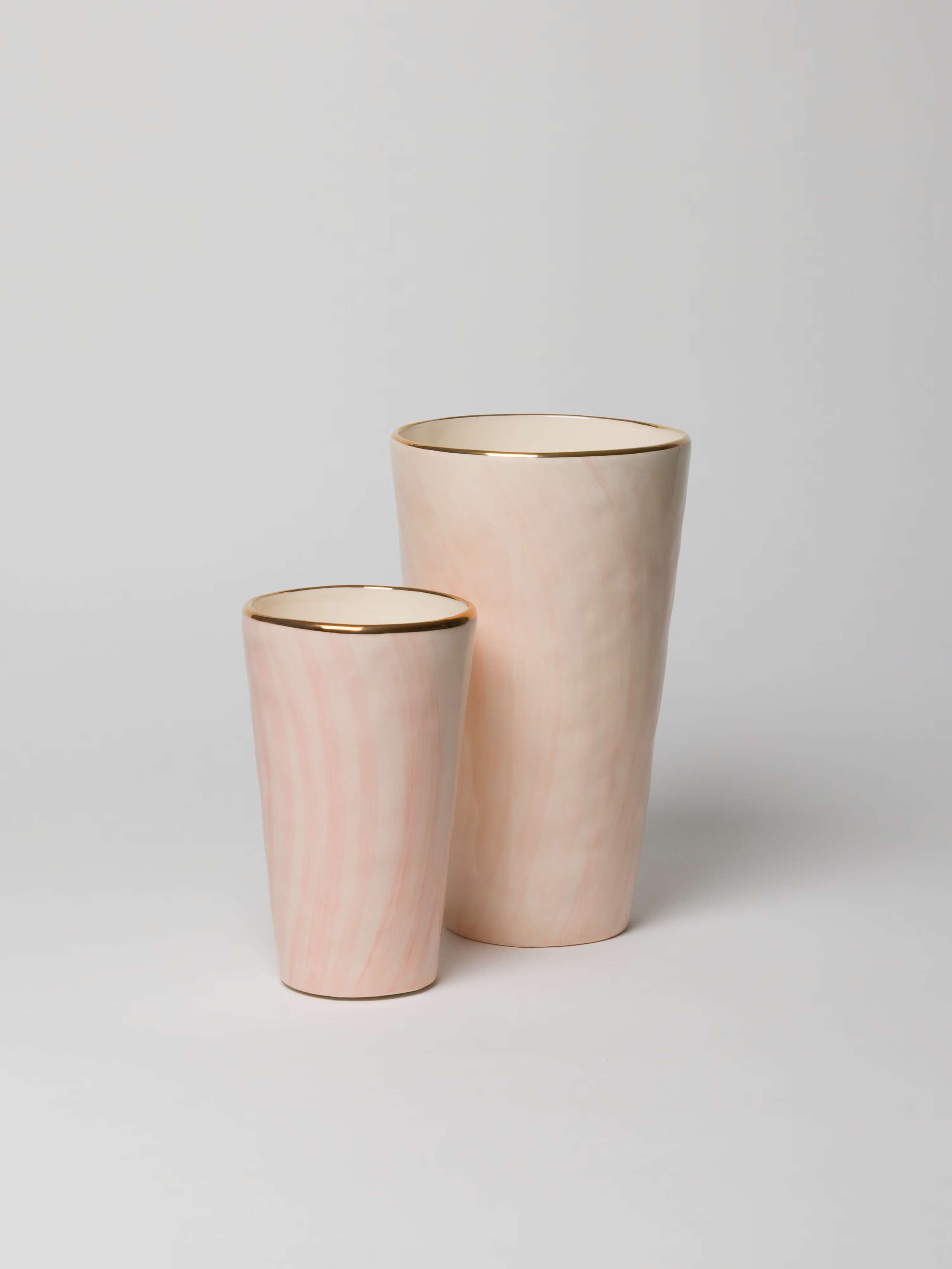 Slim Vase in unicolour Candy pink two sizes with gold rim handmade