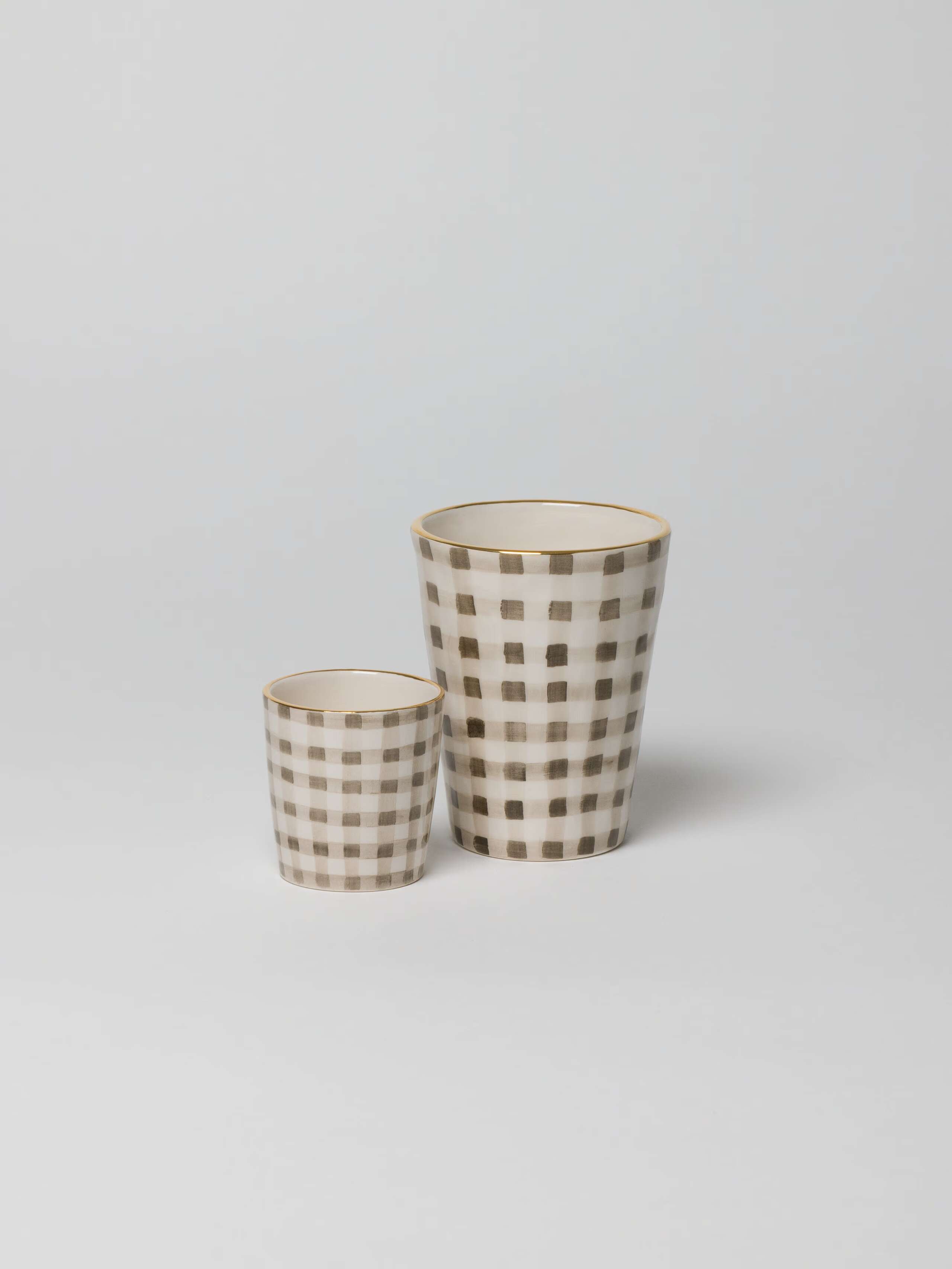 Sourire cup vichy handpainted Linen Clay colour in two sizes