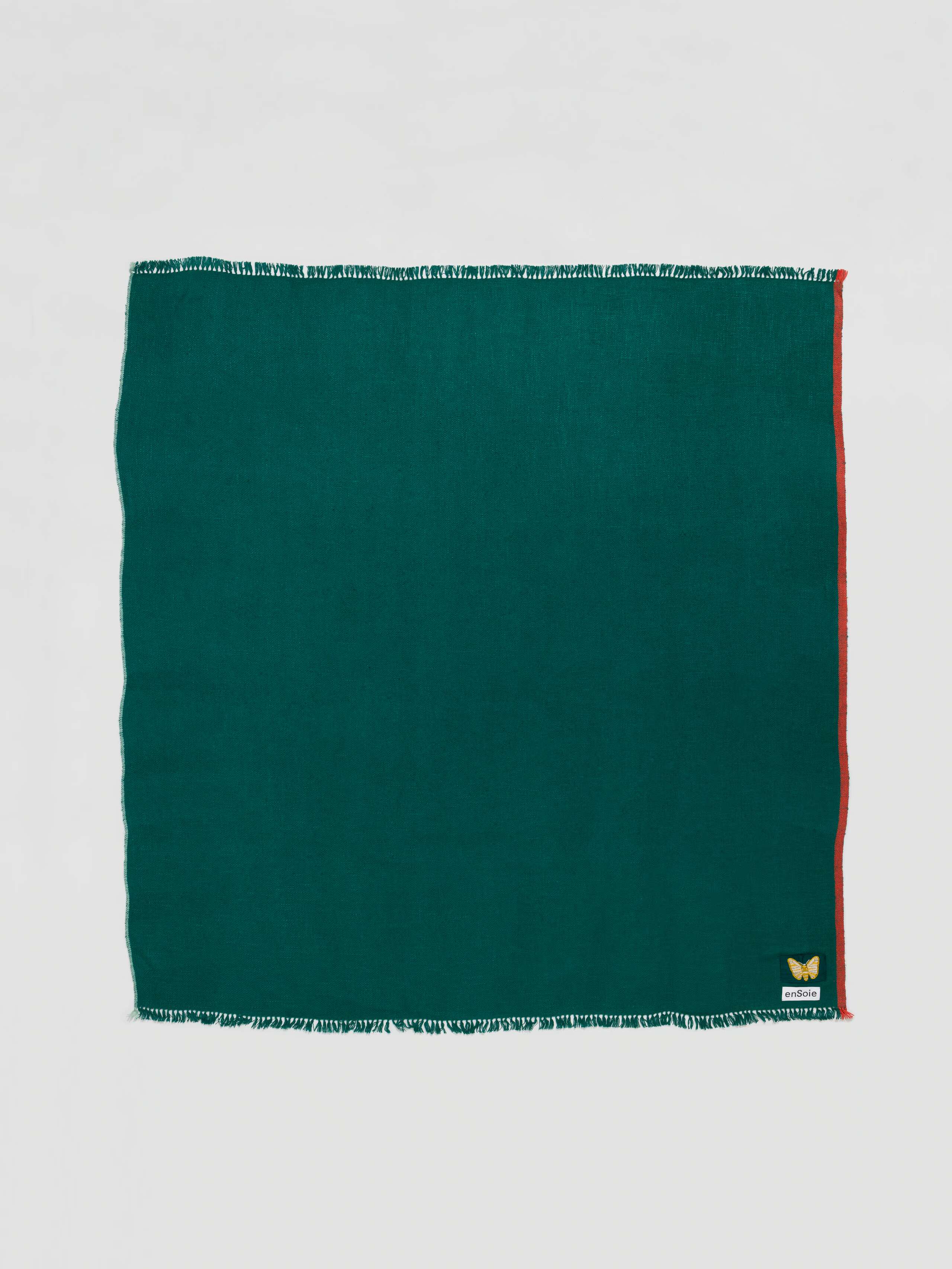Picture of the square Blia handspun silk stole in dark green