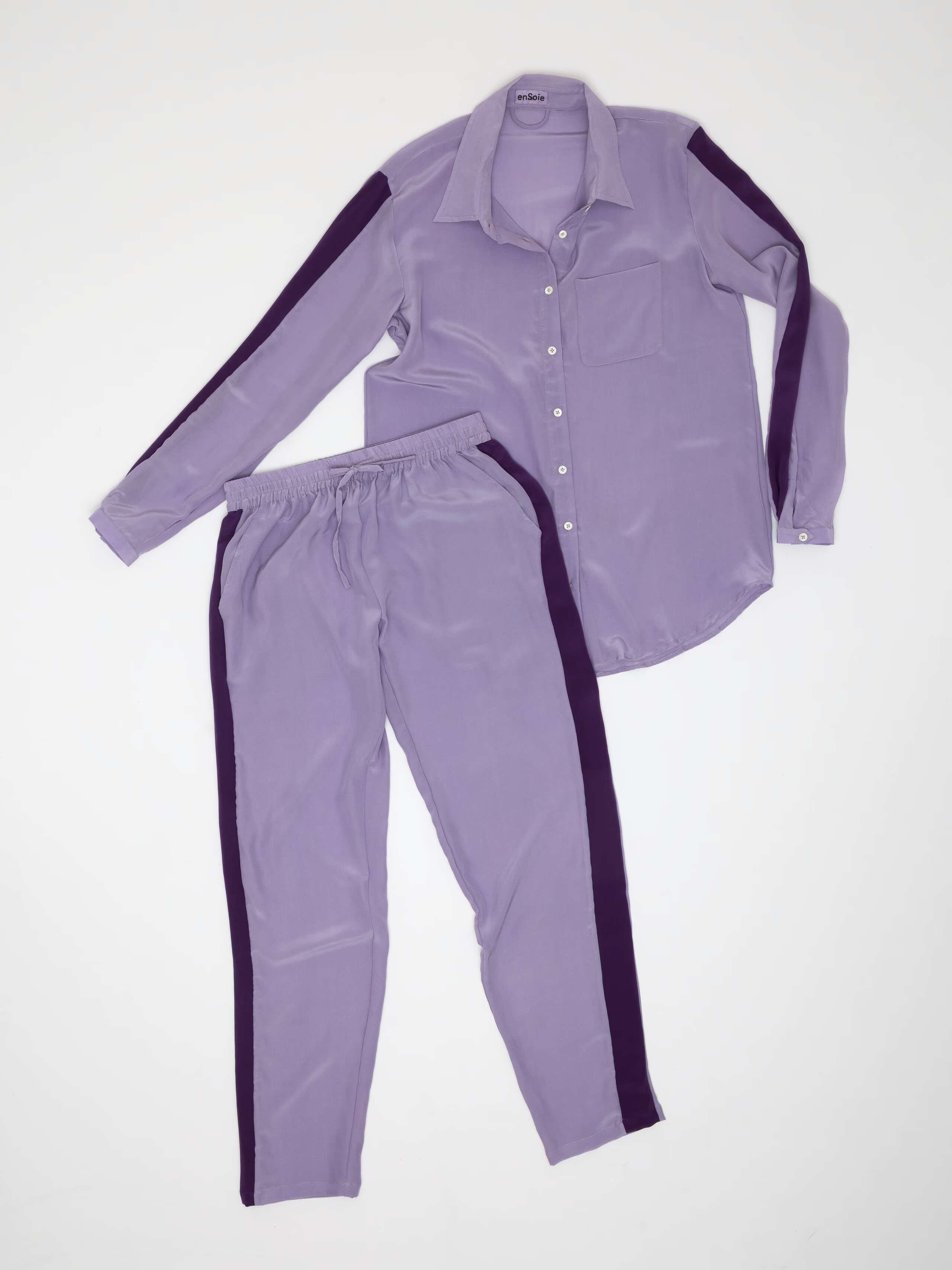 Jetlag tracksuit set in silk one-of-a-kind in purple lilac combination