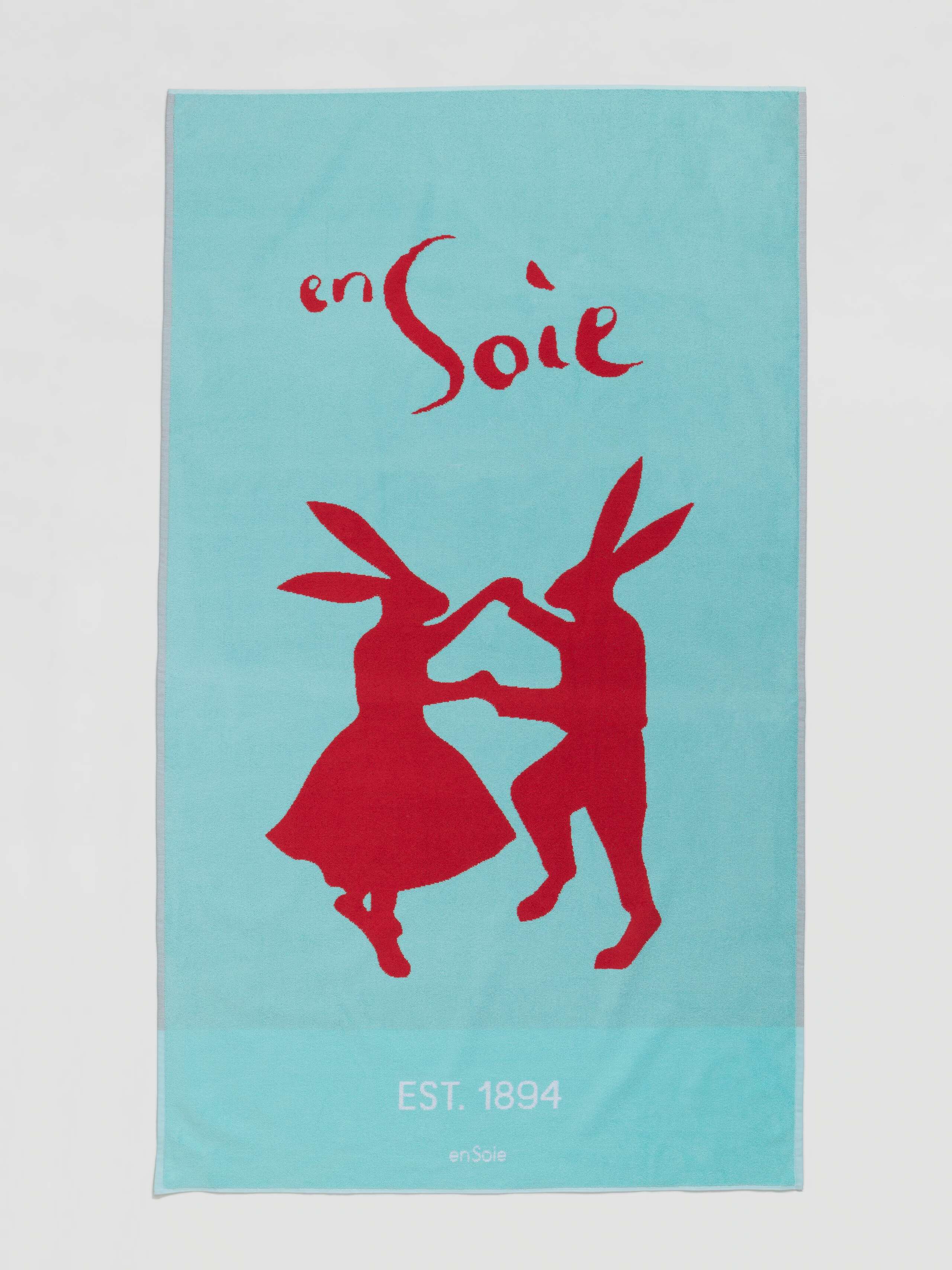 Terry beach towel, dancing rabbits