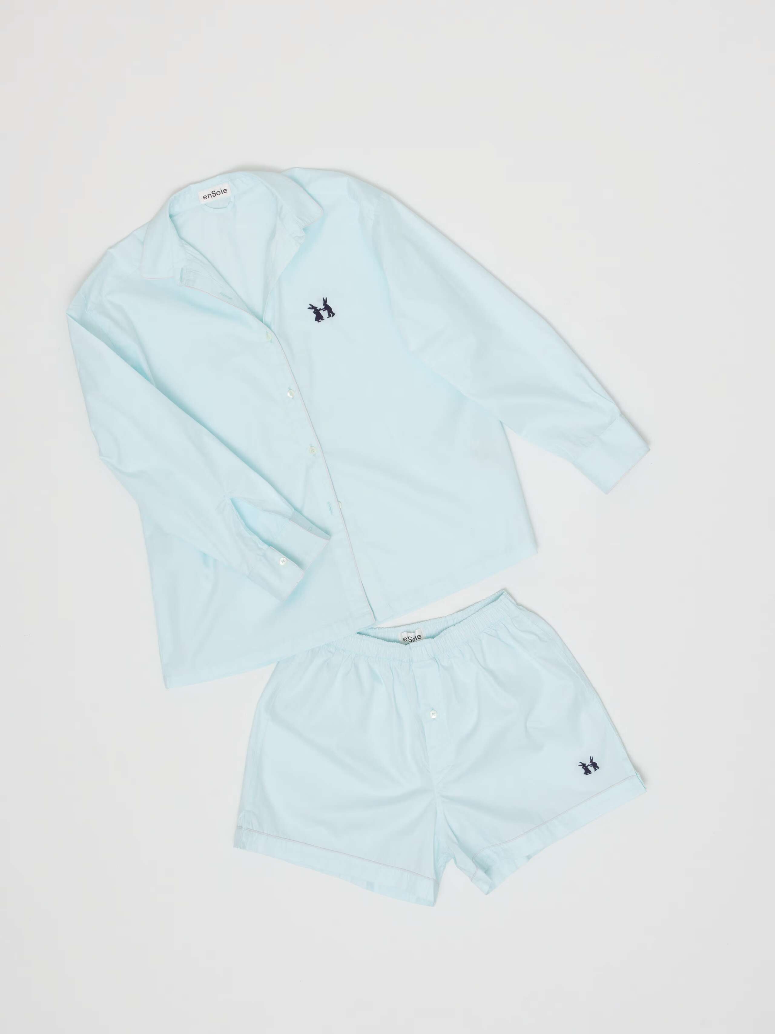 Daydream set in light blue cotton two piece tracksuit with blouse and short