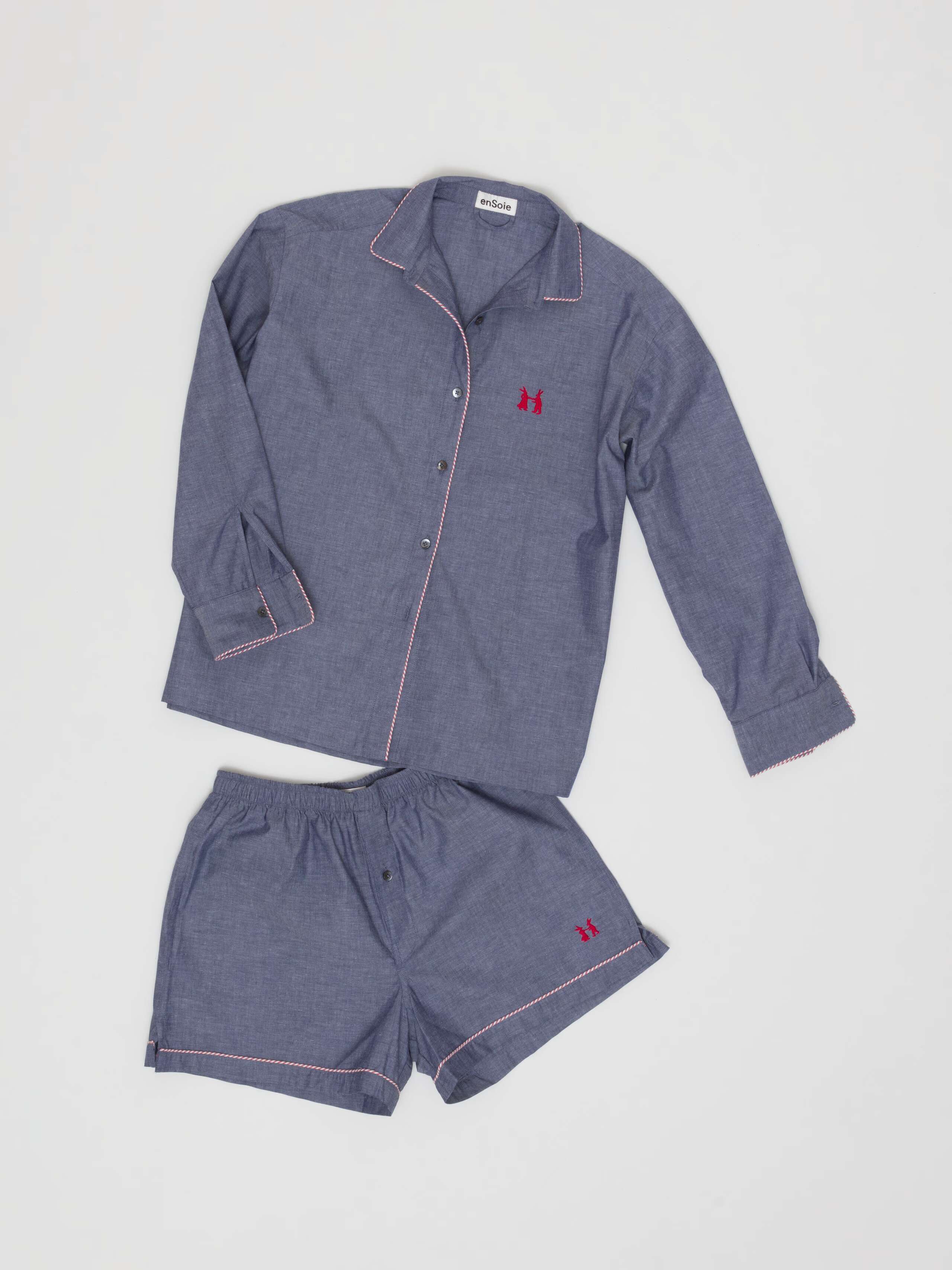 Daydream set in grey blue cotton two piece tracksuit with blouse and short