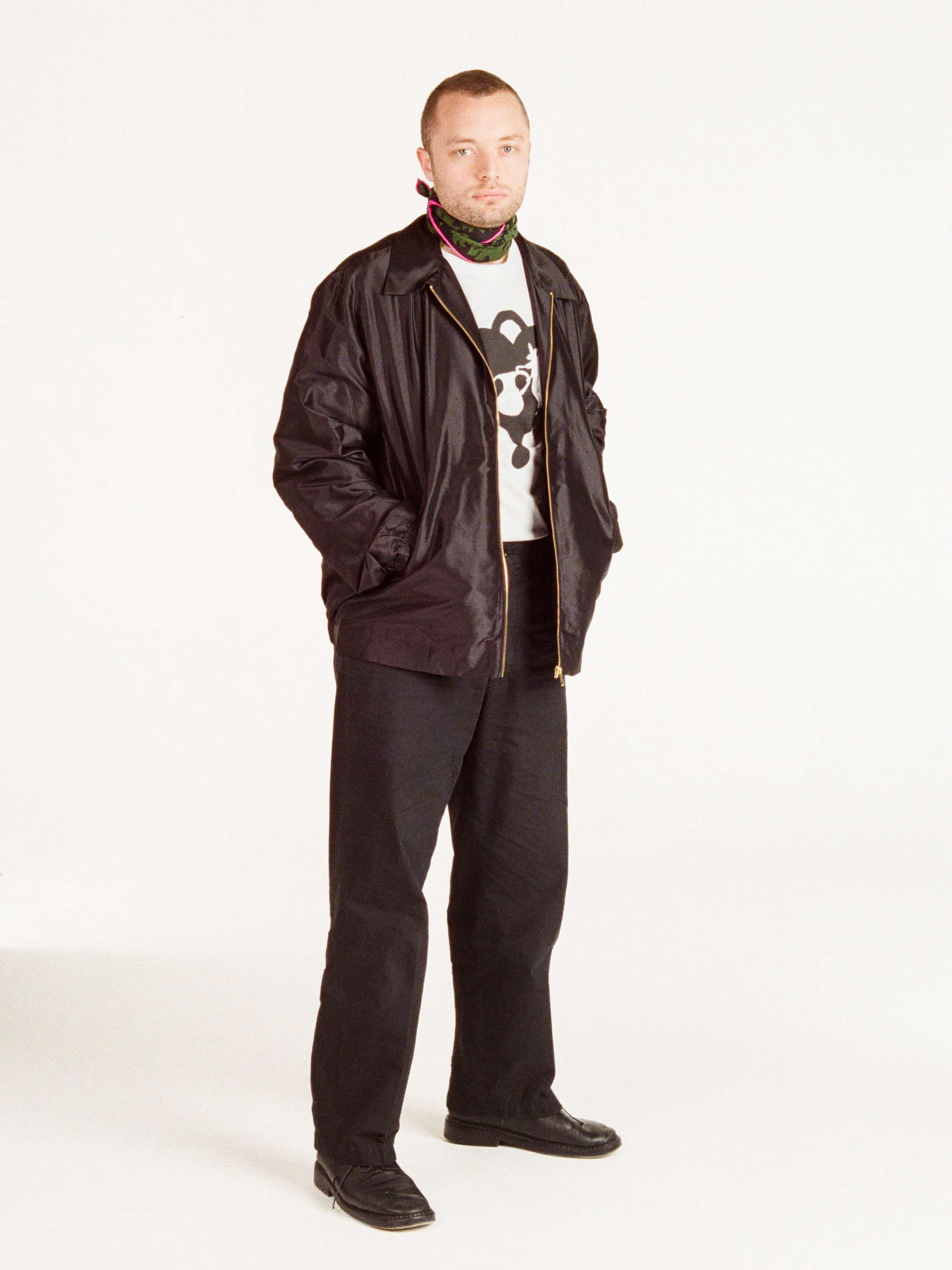 Alec Doupion silk jacket in black unisex