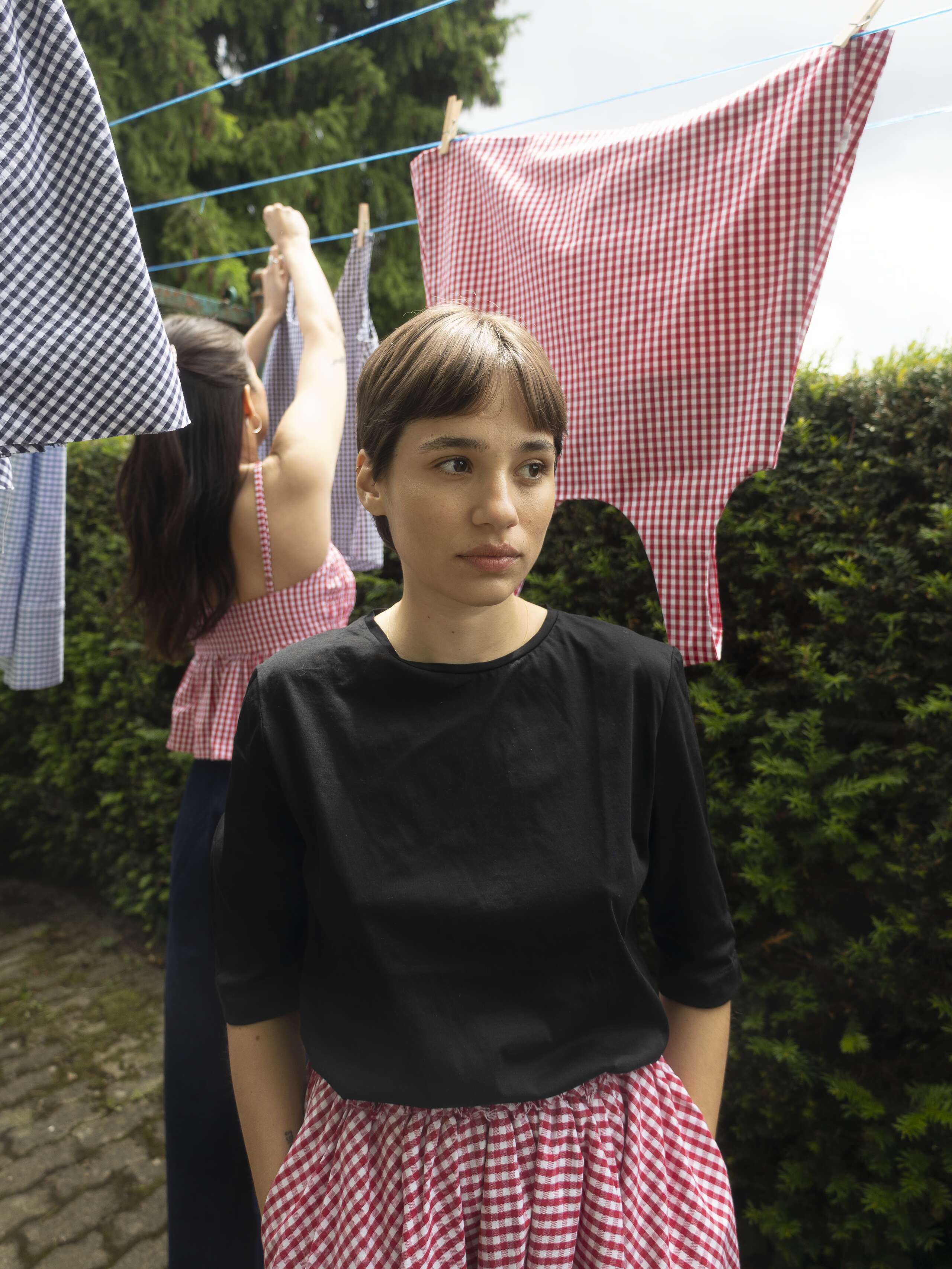 Picture of a women wearing a vichy check skirt