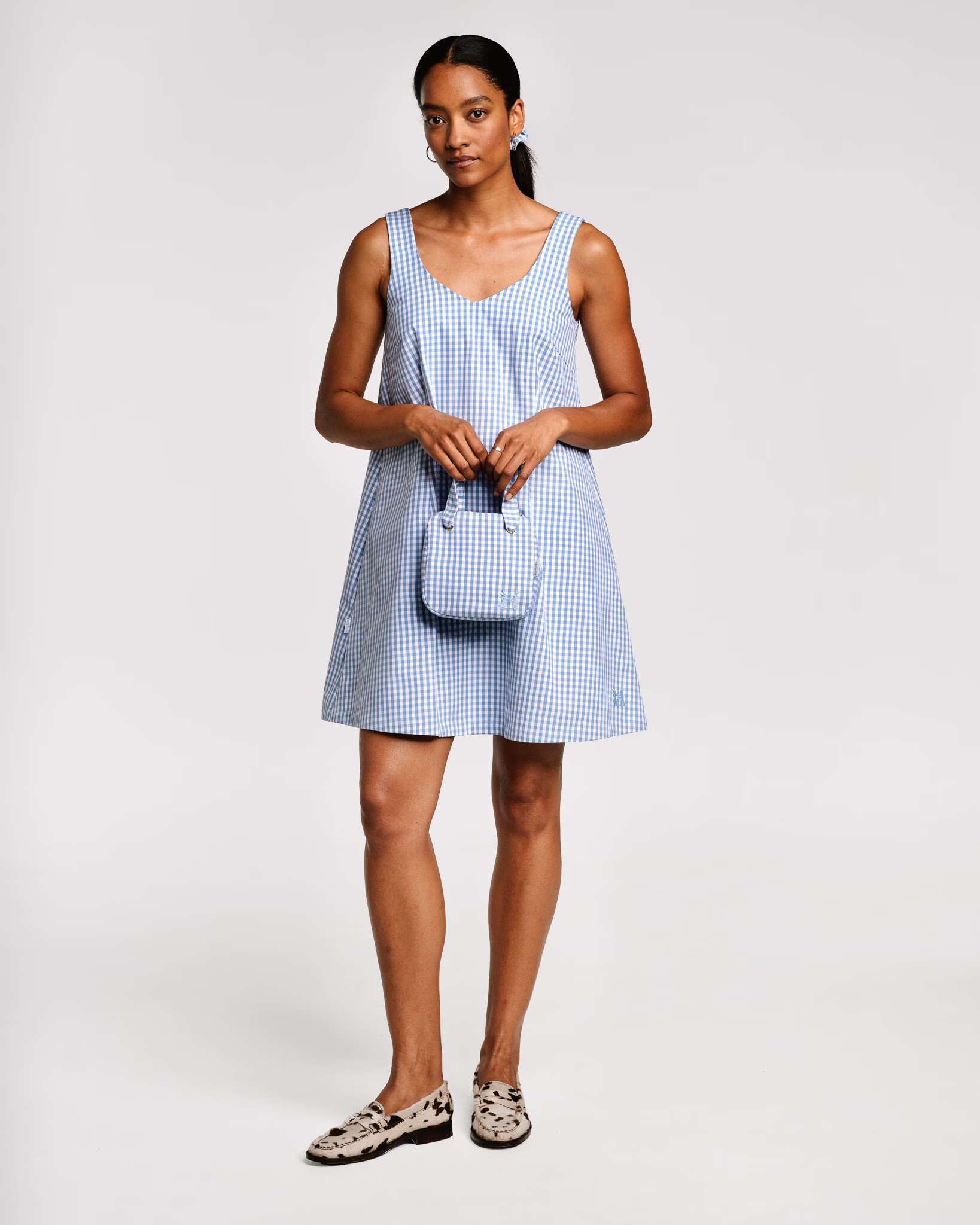 Cher dress Light blue vichy check in cotton