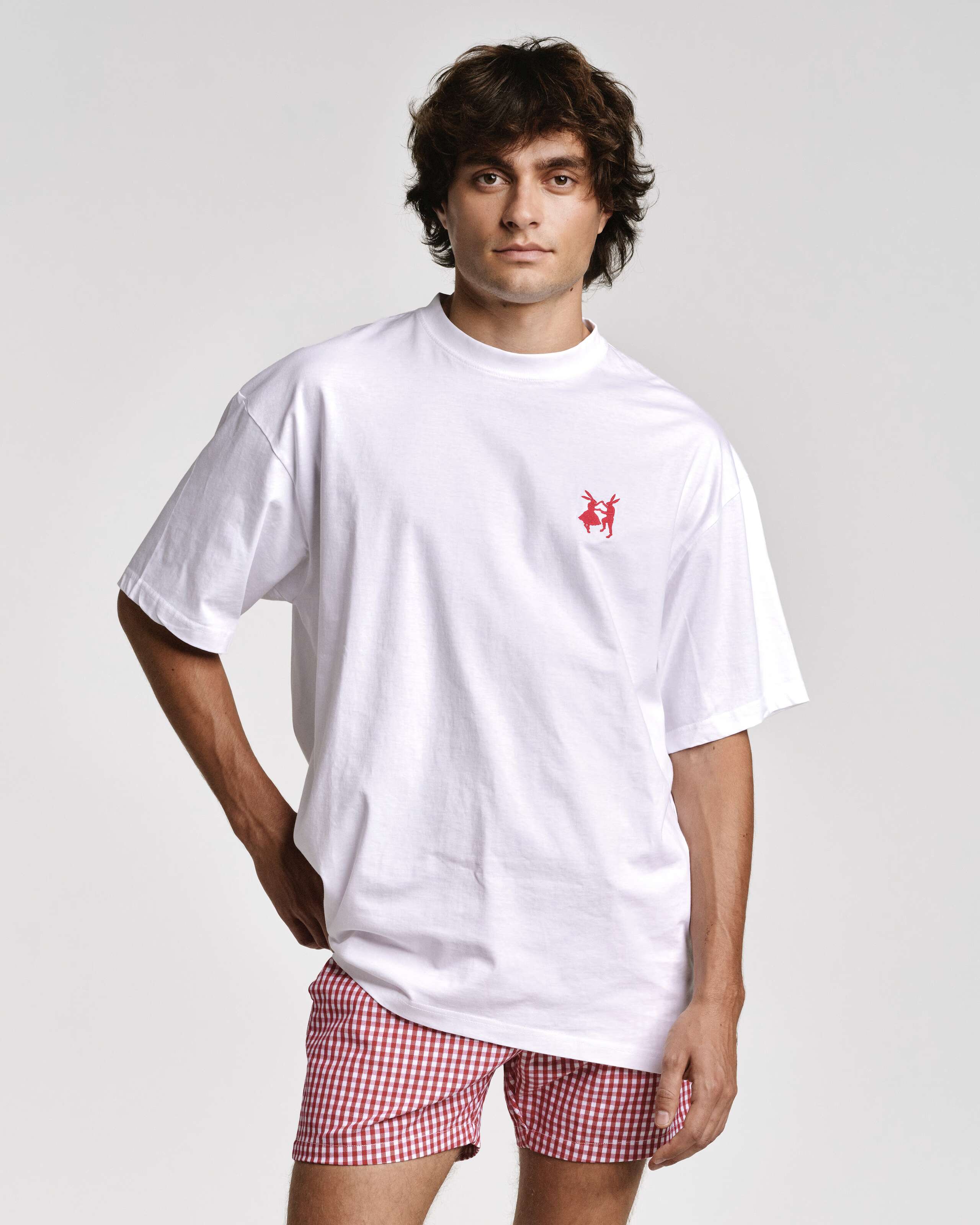 Rabbit tshirt unisex with red rabbits