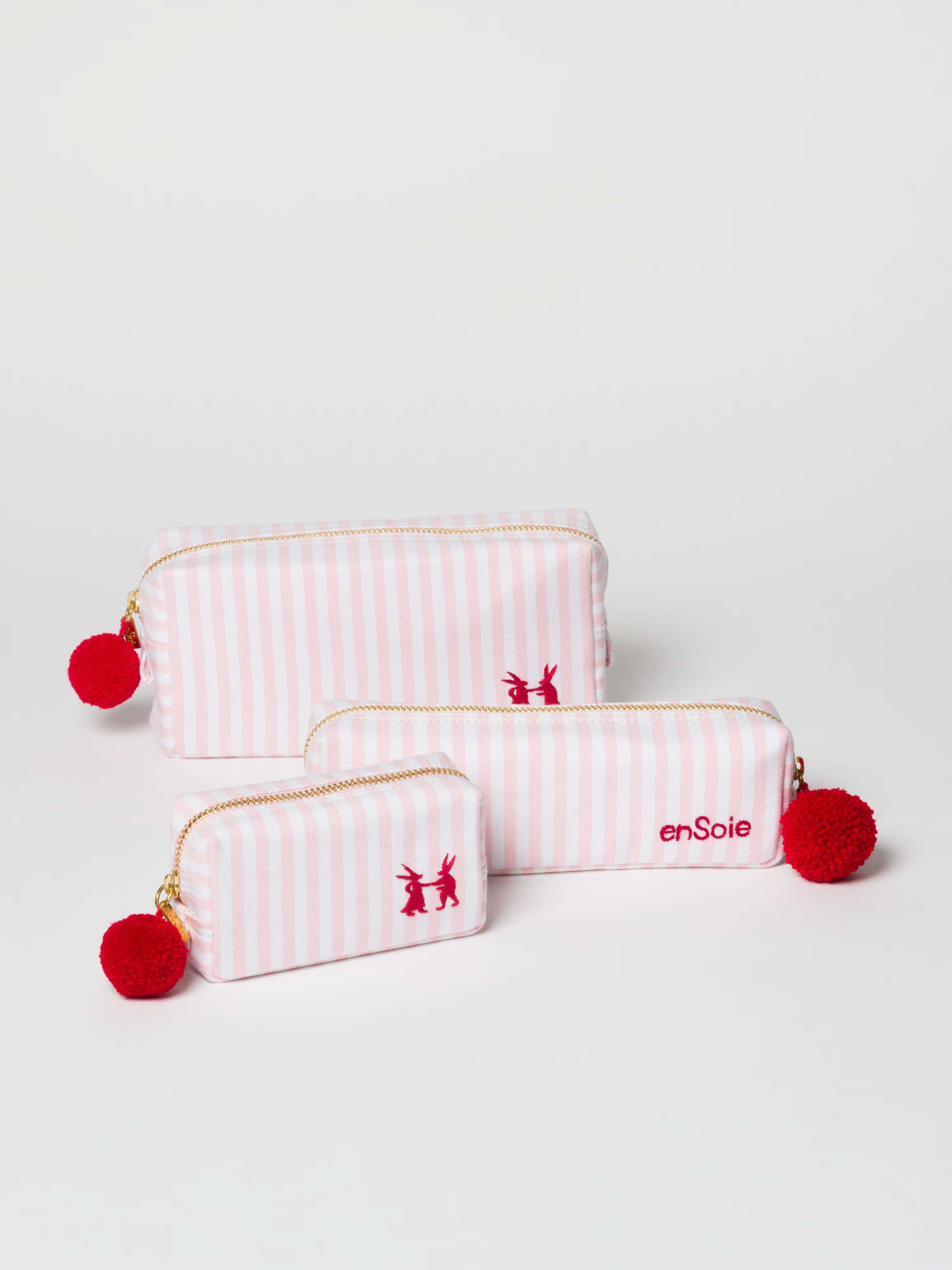 Linda toiletry bags in Candy Pink stripes