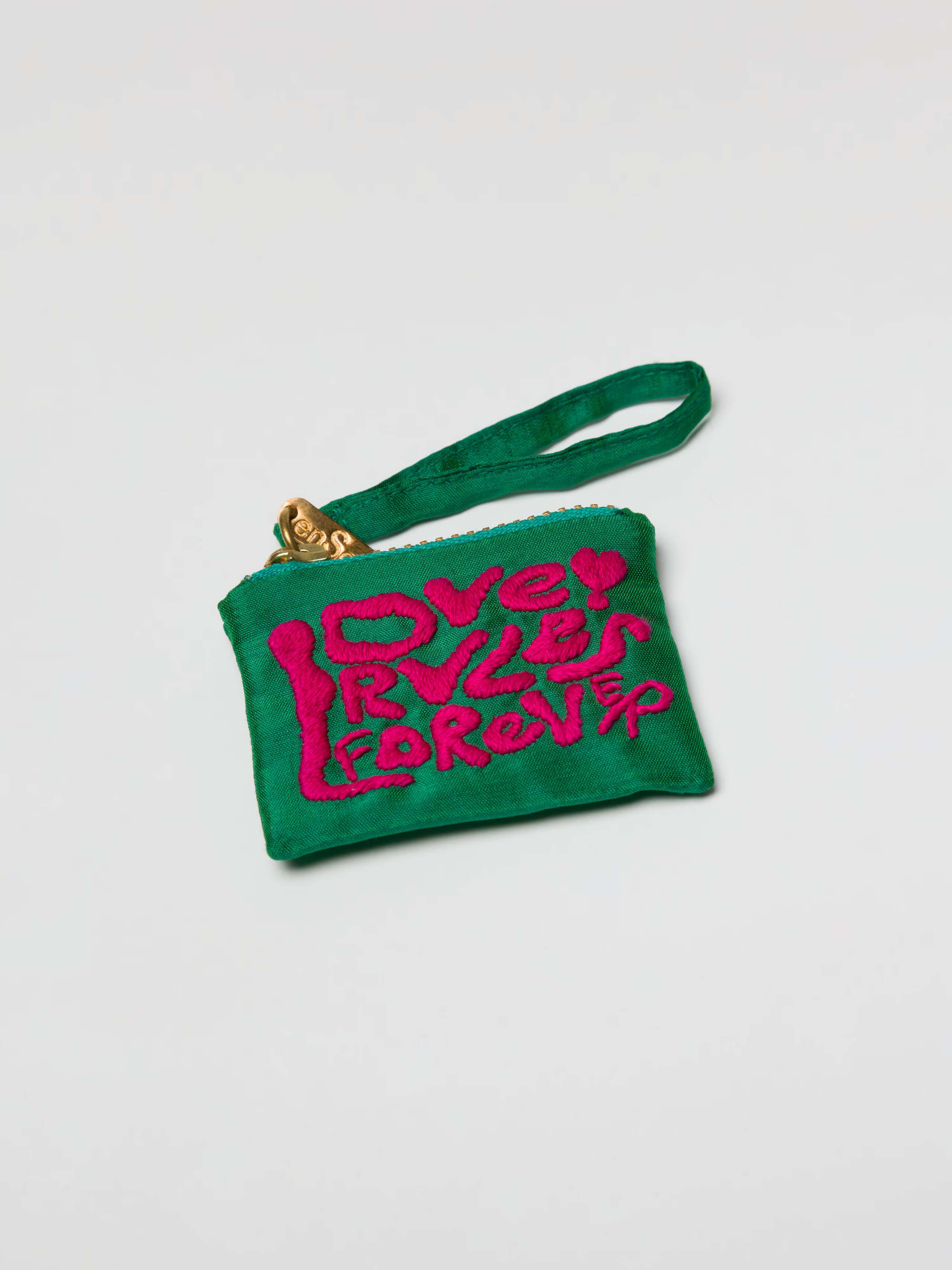 Fancy charms LRF clutch miniature charm in green silk embroidered