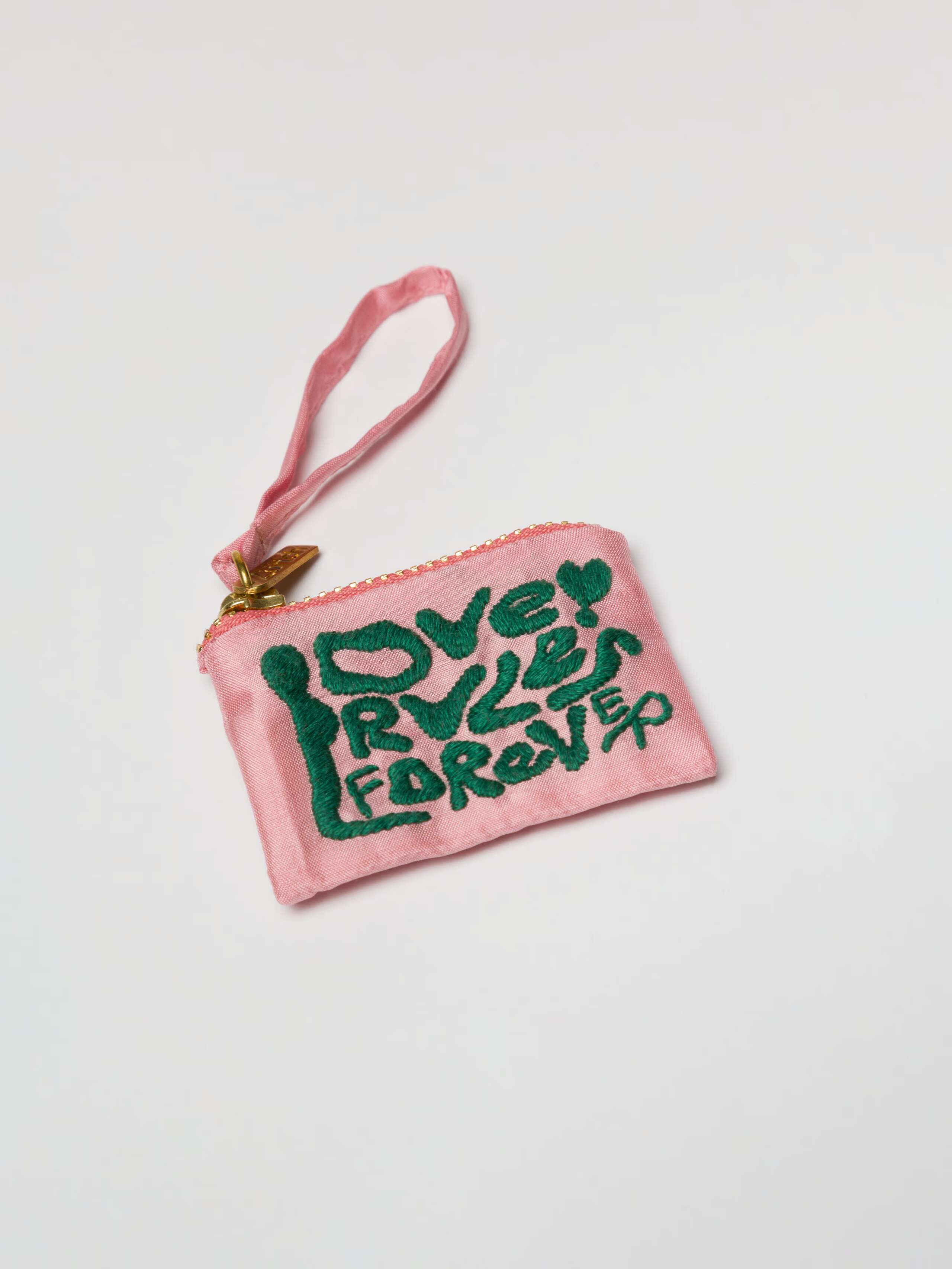 Fancy charms LRF clutch miniature charm in pink silk embroidered