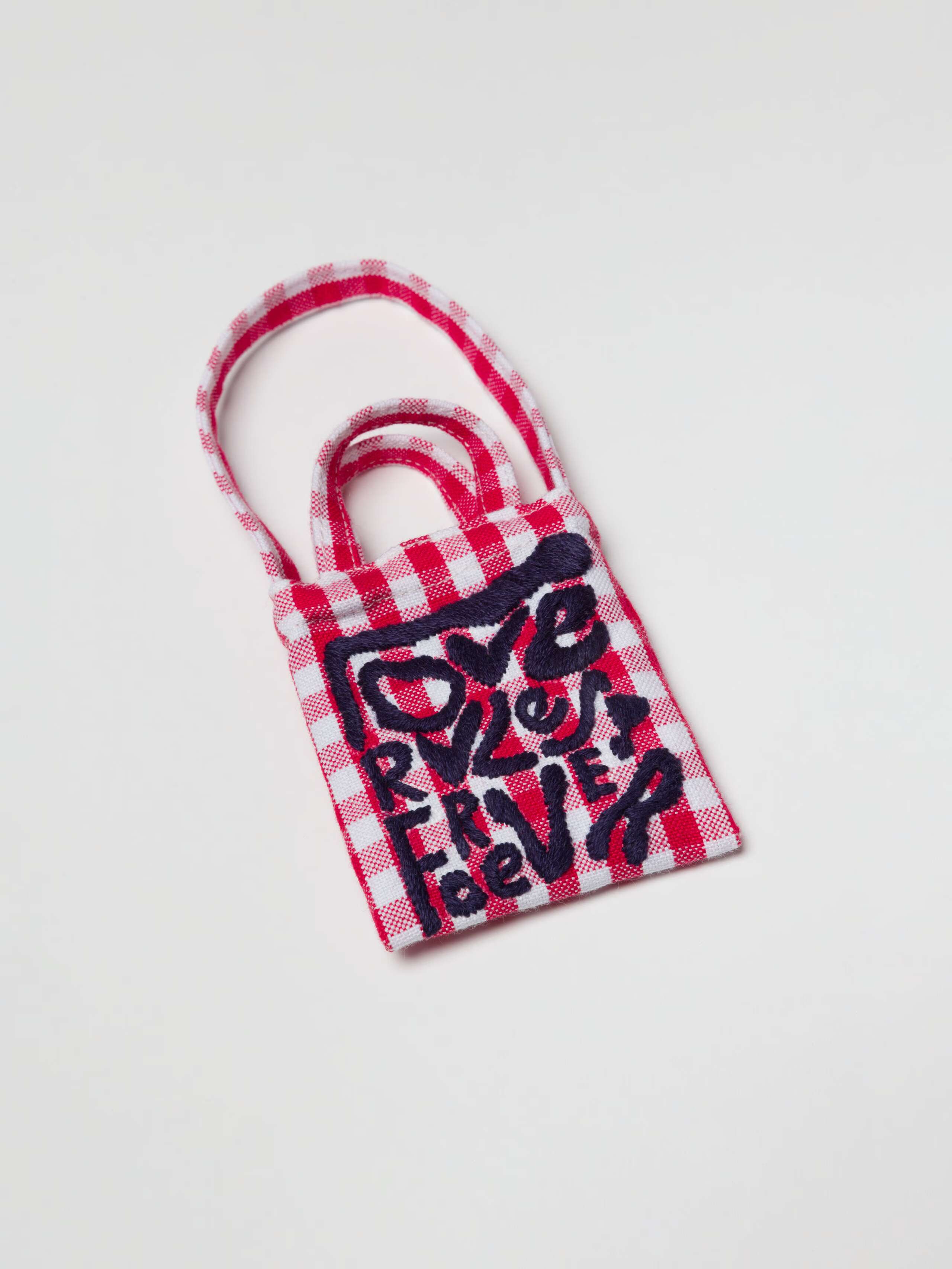 Miniature embroidered carry all bag fancy charm in red vichy